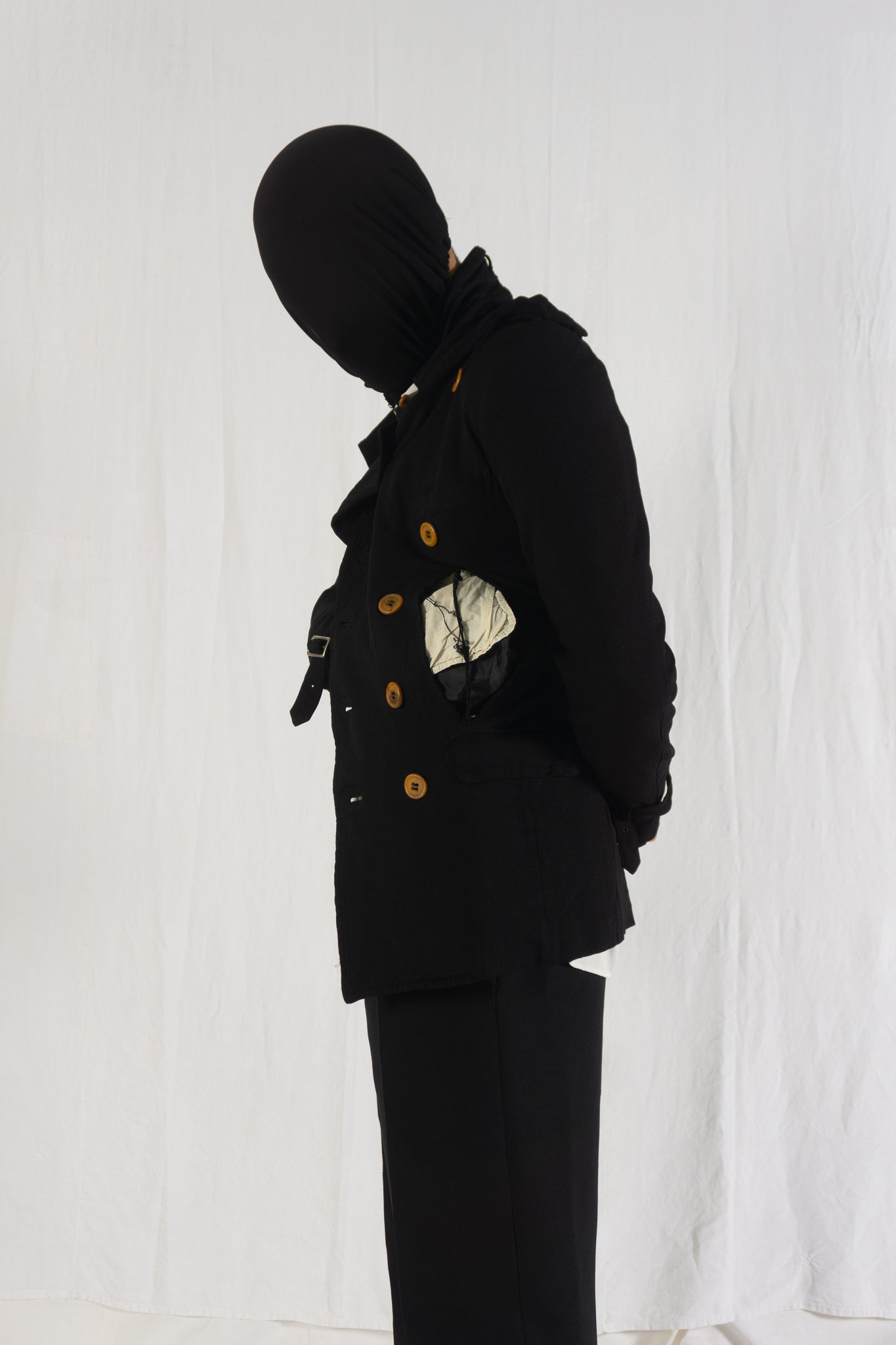 Comme des Garçons Homme Plus SS12 destroyed pockets jacket – detail view | Recente Studio