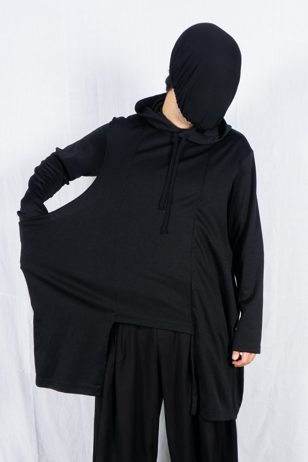 Comme des Garçons Homme Plus AW21 asymmetric hoodie – back view | Recente Studio