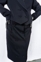 I.S. Issey Miyake Sport 1980s wool suit – skirt detail | Recente Studio