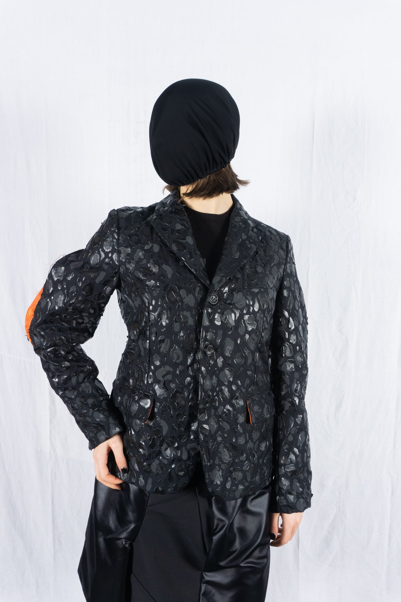 BLACK Comme des Garçons S/S 2021 patches jacket – front view | Recente Studio