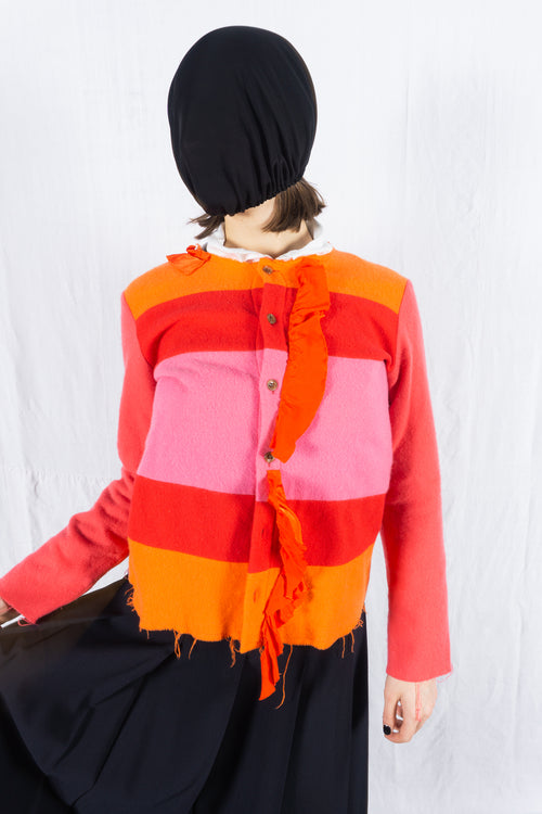 tricot Comme des Garçons AW02 patchwork cardigan – side view | Recente Studio