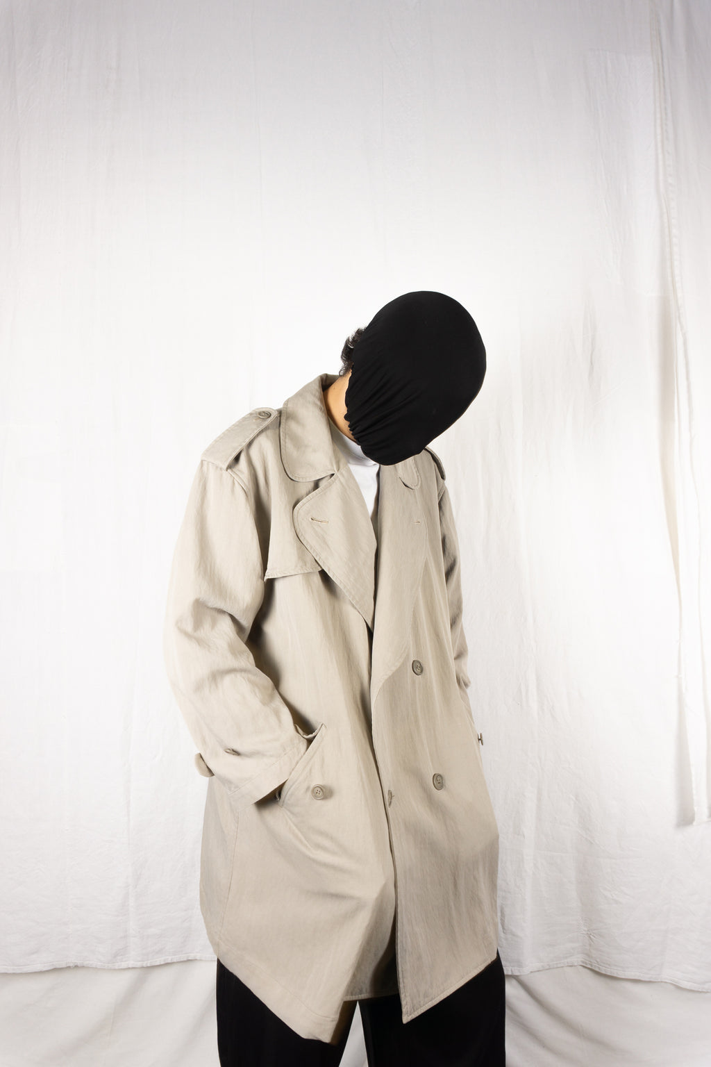 I.S. Issey Miyake Sport 1980s oversize trench coat beige – side view | Recente Studio
