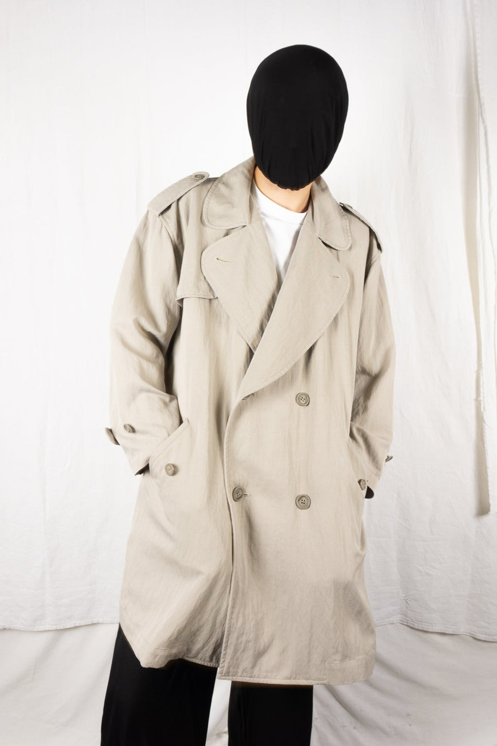 I.S. Issey Miyake Sport 1980s oversize trench coat beige – front view | Recente Studio