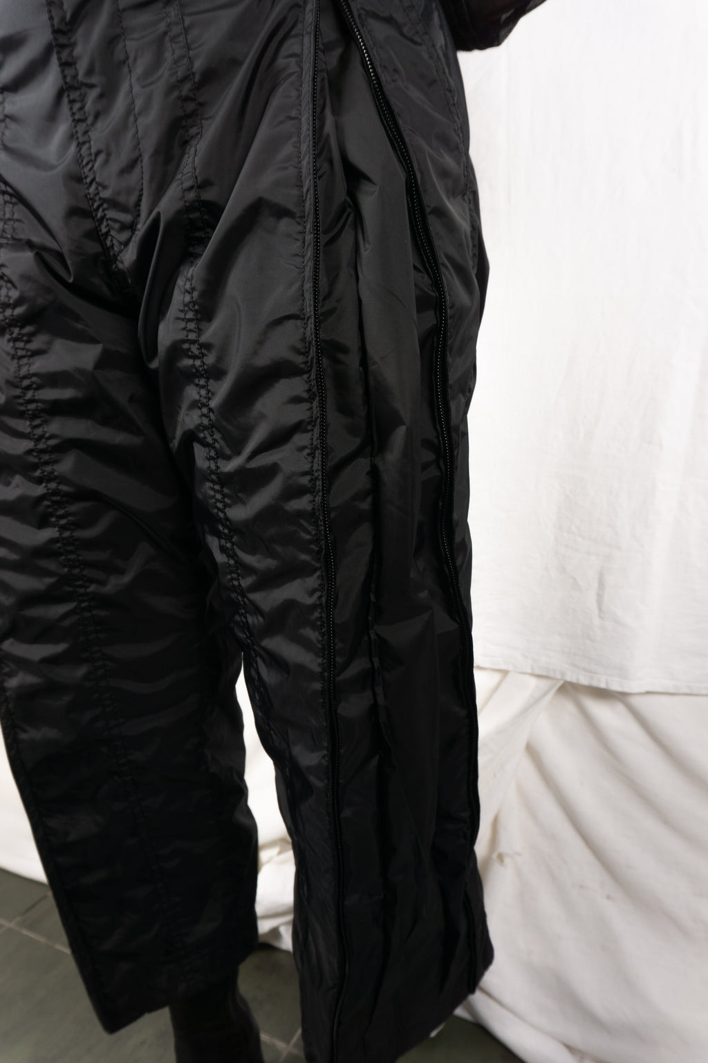 Issey Miyake 2000s parachute pants – worn view | Recente Studio
