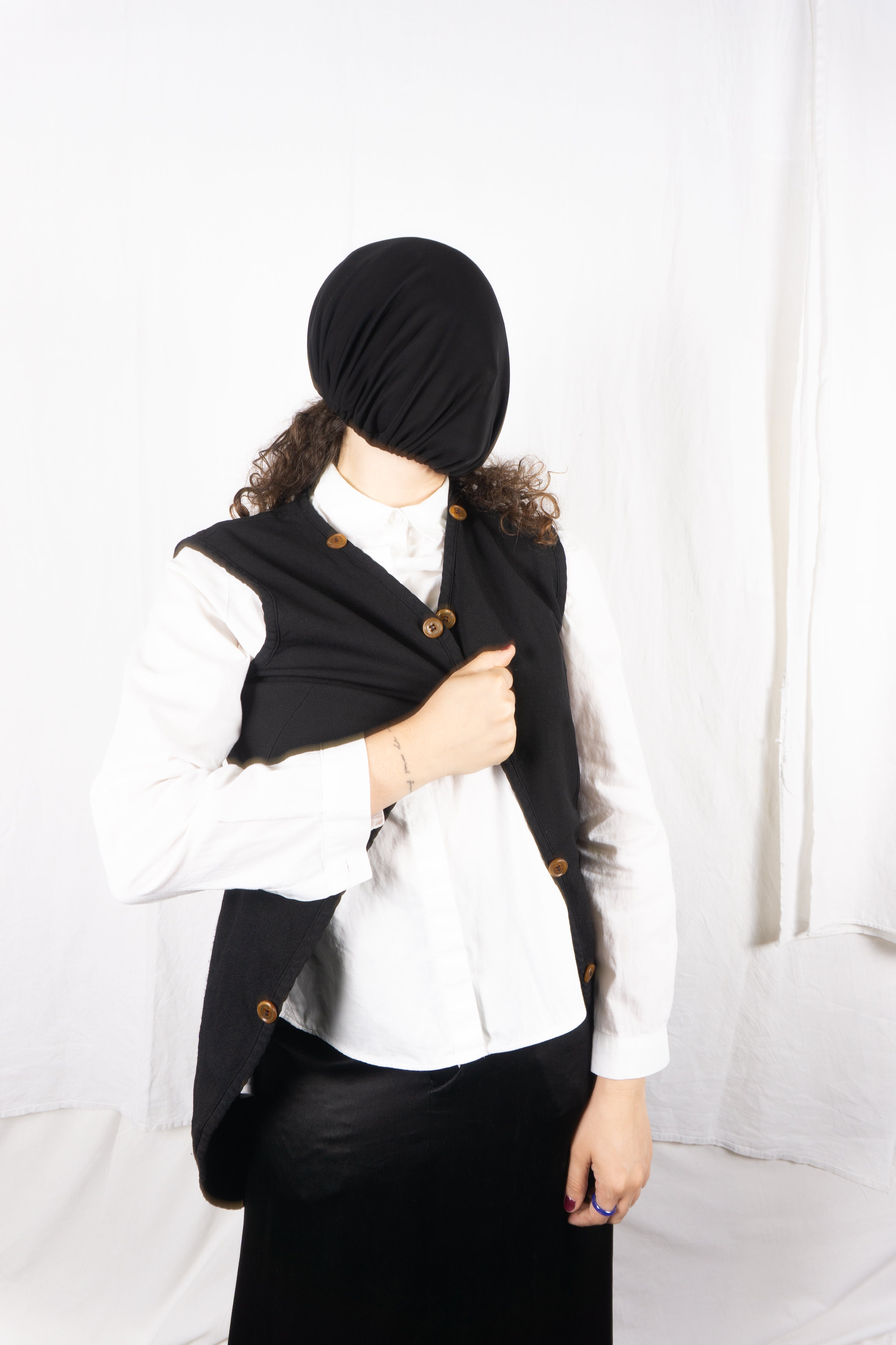 Comme des Garçons A/W 2010 long waistcoat – worn view | Recente Studio