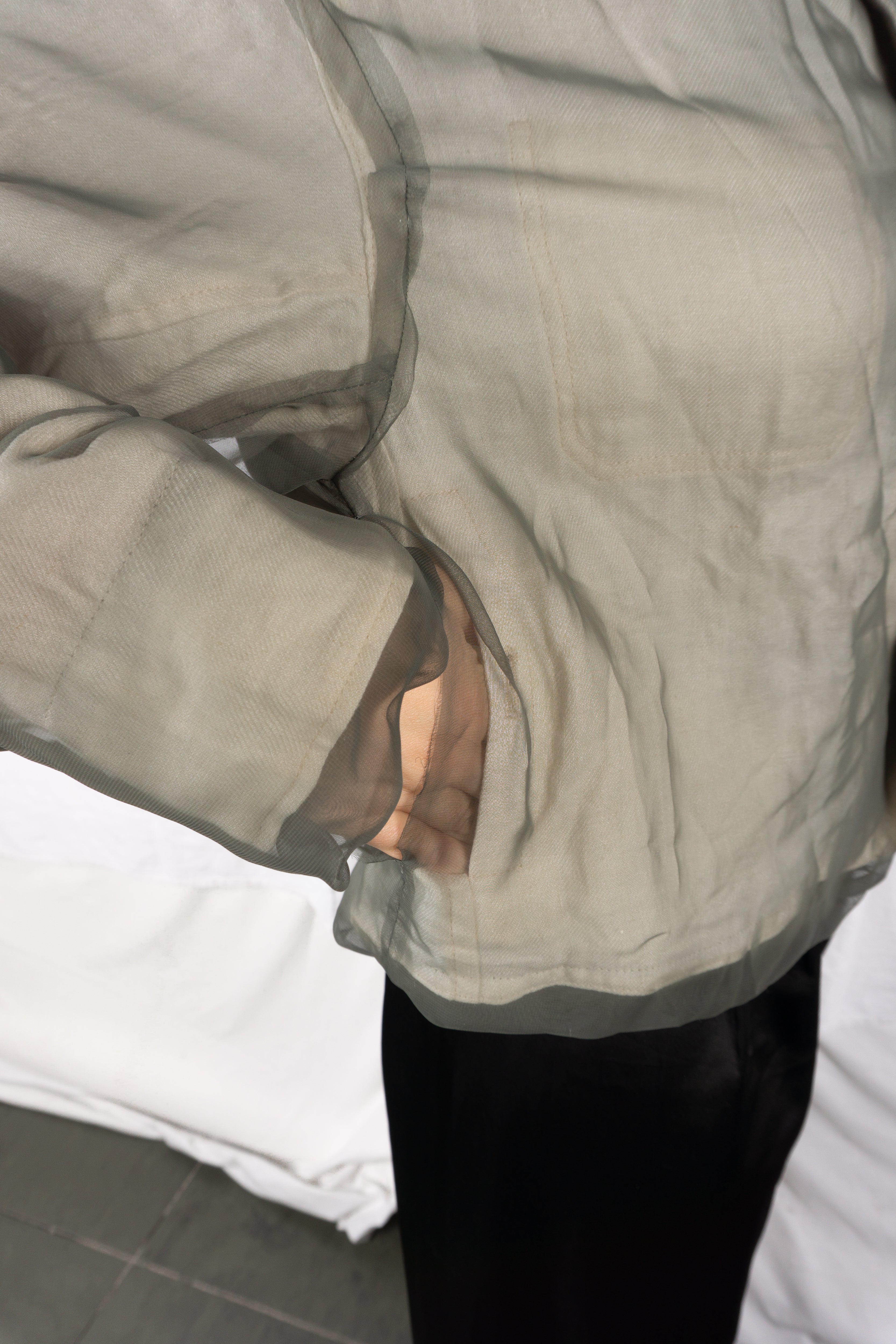 Undercover SS24 transparent crop jacket – worn view | Recente Studio