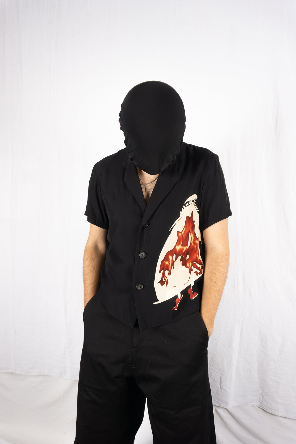 Y’s Yohji Yamamoto 2010s cropped shirt – sketch print detail | Recente Studio
