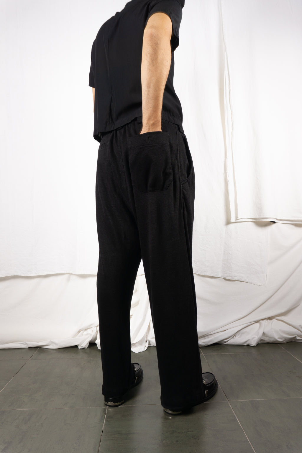 Yohji Yamamoto Pour Homme SS16 linen pants – worn view | Recente Studio