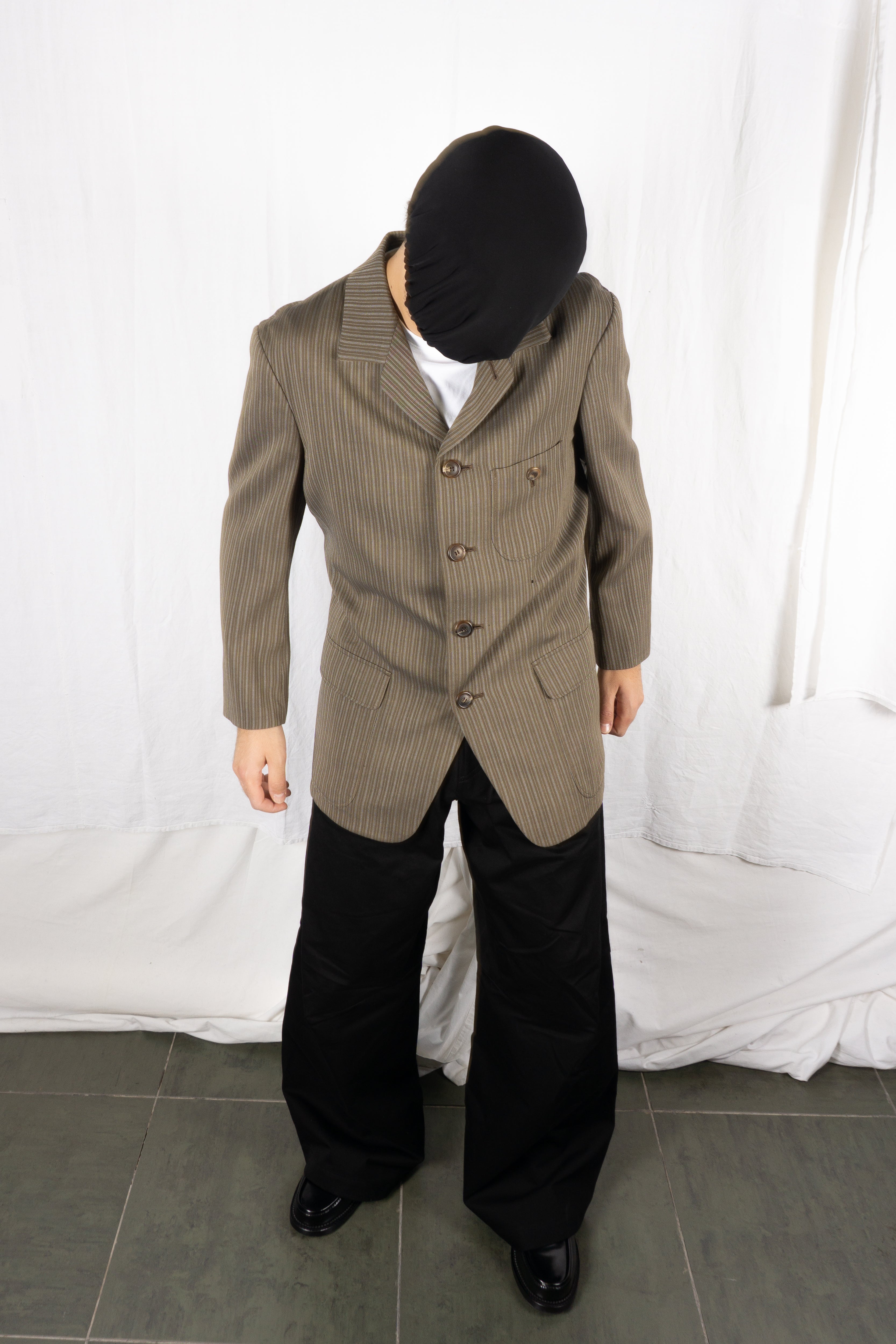 Issey Miyake Men A/W 1996 pinstripe jacket – side view | Recente Studio