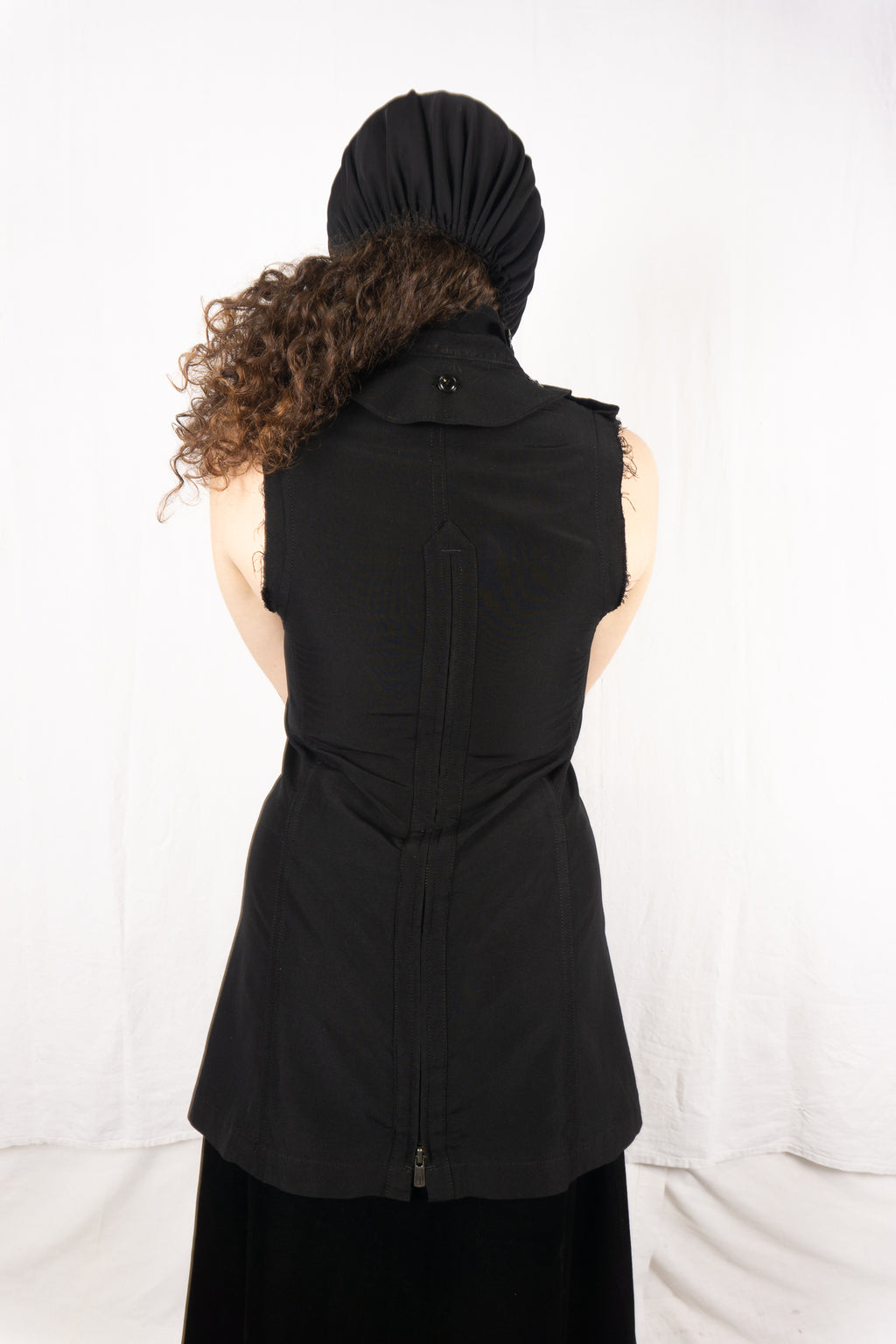 Y's Yohji Yamamoto 2010s sleeveless trench – worn view | Recente Studio