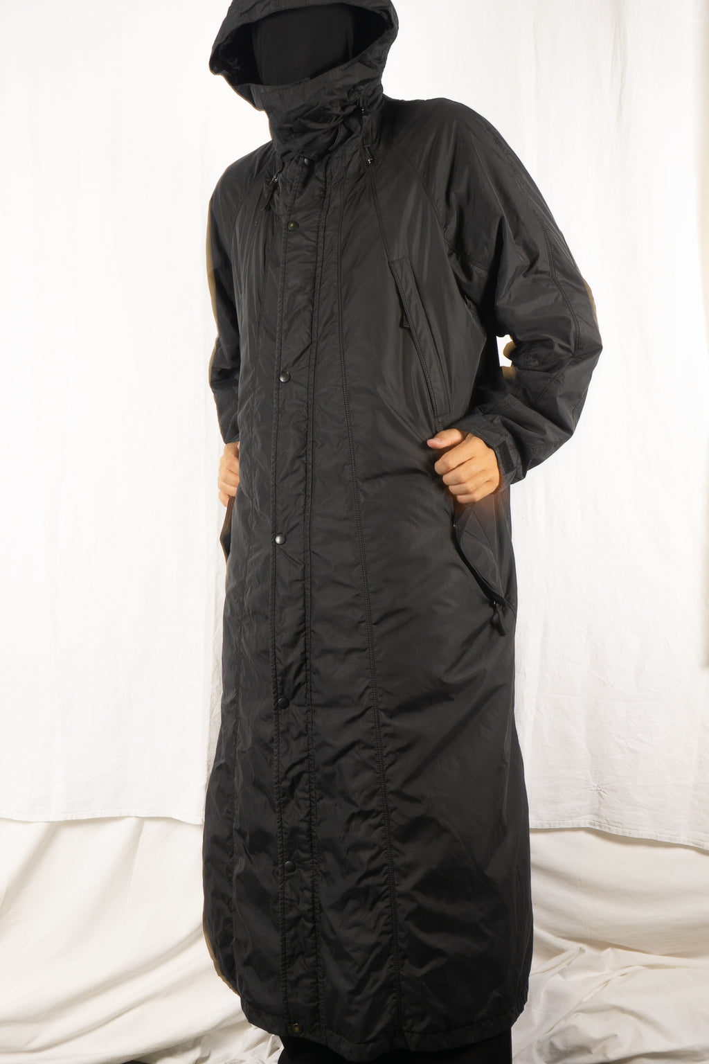 Issey Miyake White Label 2000s parachute coat – worn view | Recente Studio