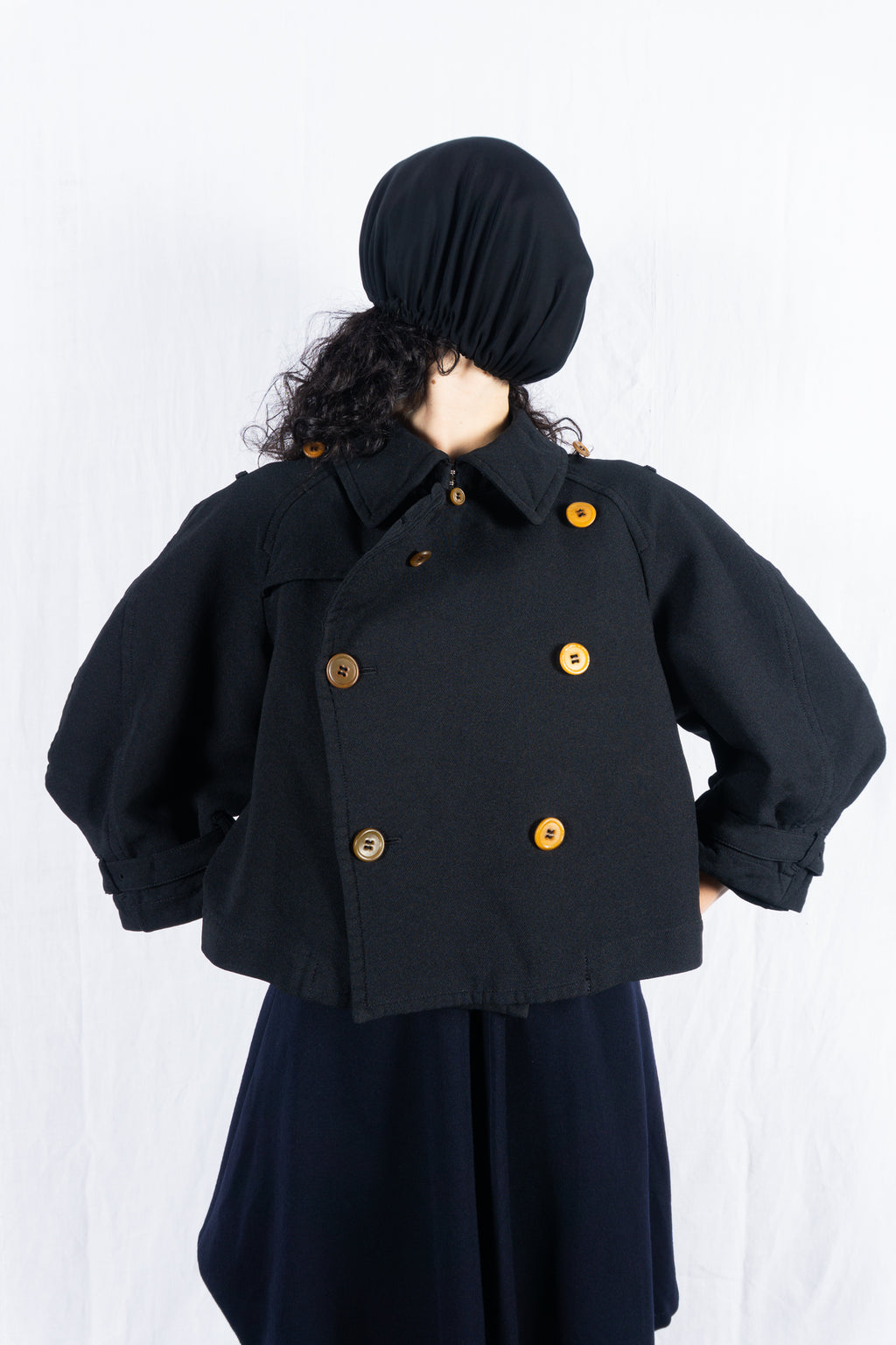 Comme des Garçons A/W 2016 cropped coat – worn view | Recente Studio