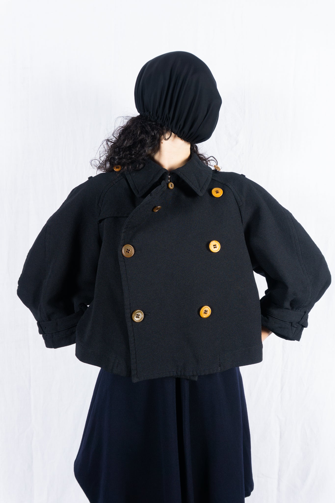 Comme des Garçons A/W 2016 cropped coat – worn view | Recente Studio