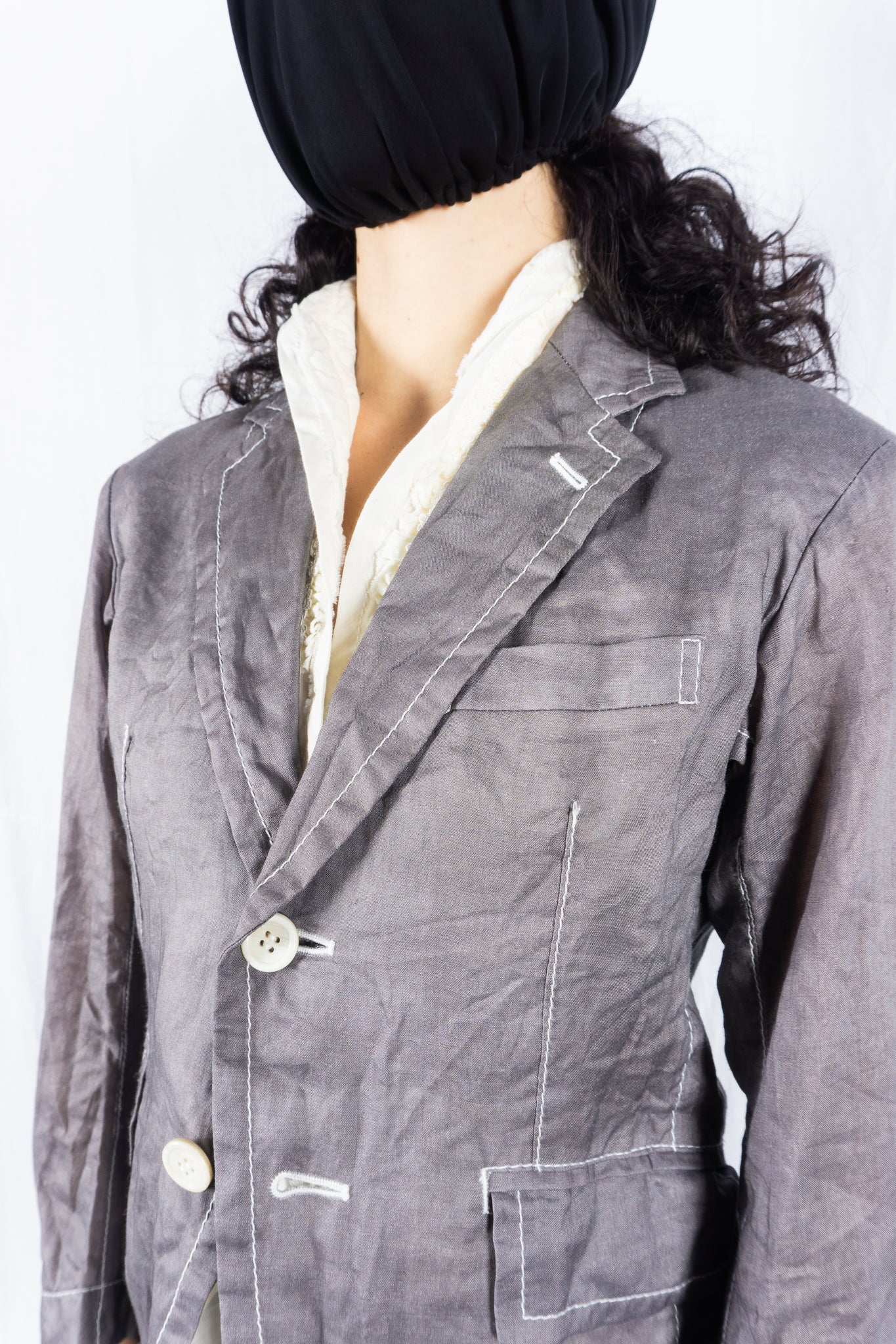 tricot Comme des Garçons SS15 layered linen jacket – side view | Recente Studio