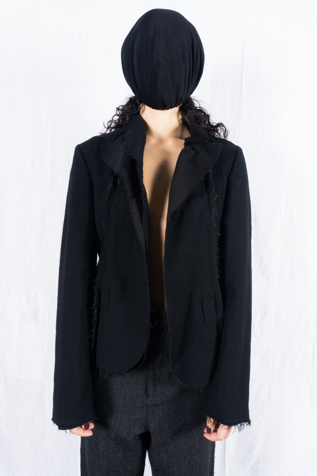 tricot Comme des Garçons A/W 2003 cut fringe jacket – front view | Recente Studio