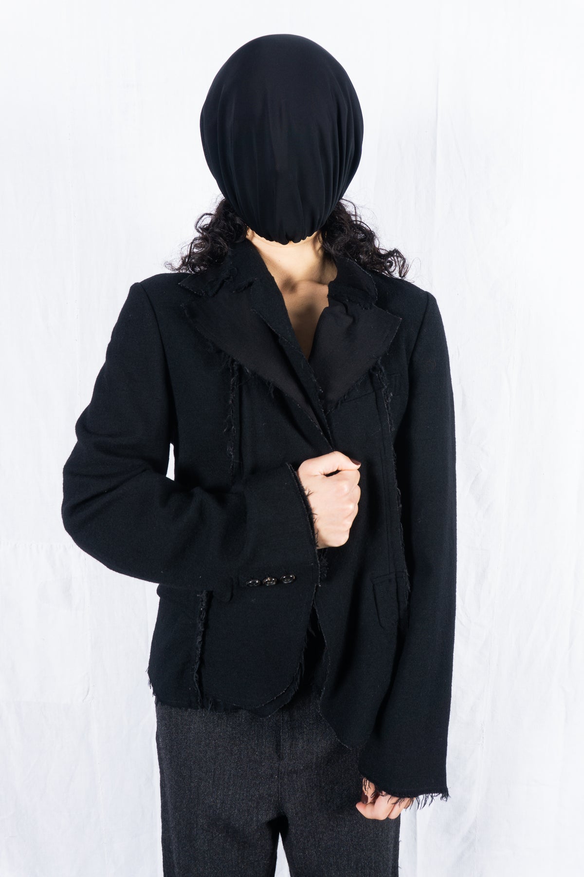 tricot Comme des Garçons AW03 cut fringe jacket – back view | Recente Studio