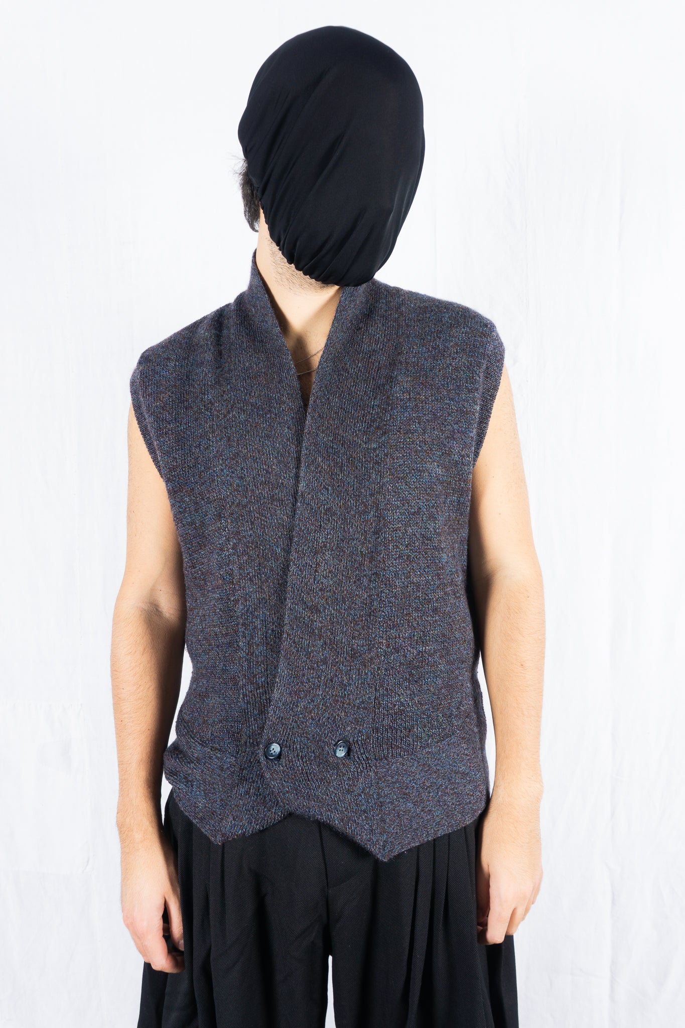 Issey Miyake Men 1980s knit waistcoat – side view | Recente Studio