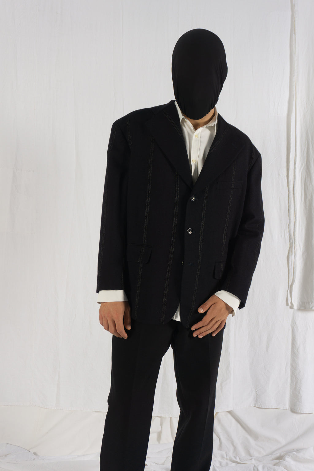 Comme des Garçons Homme Plus A/W 1985 oversize pinstripe jacket – front view | Recente Studio