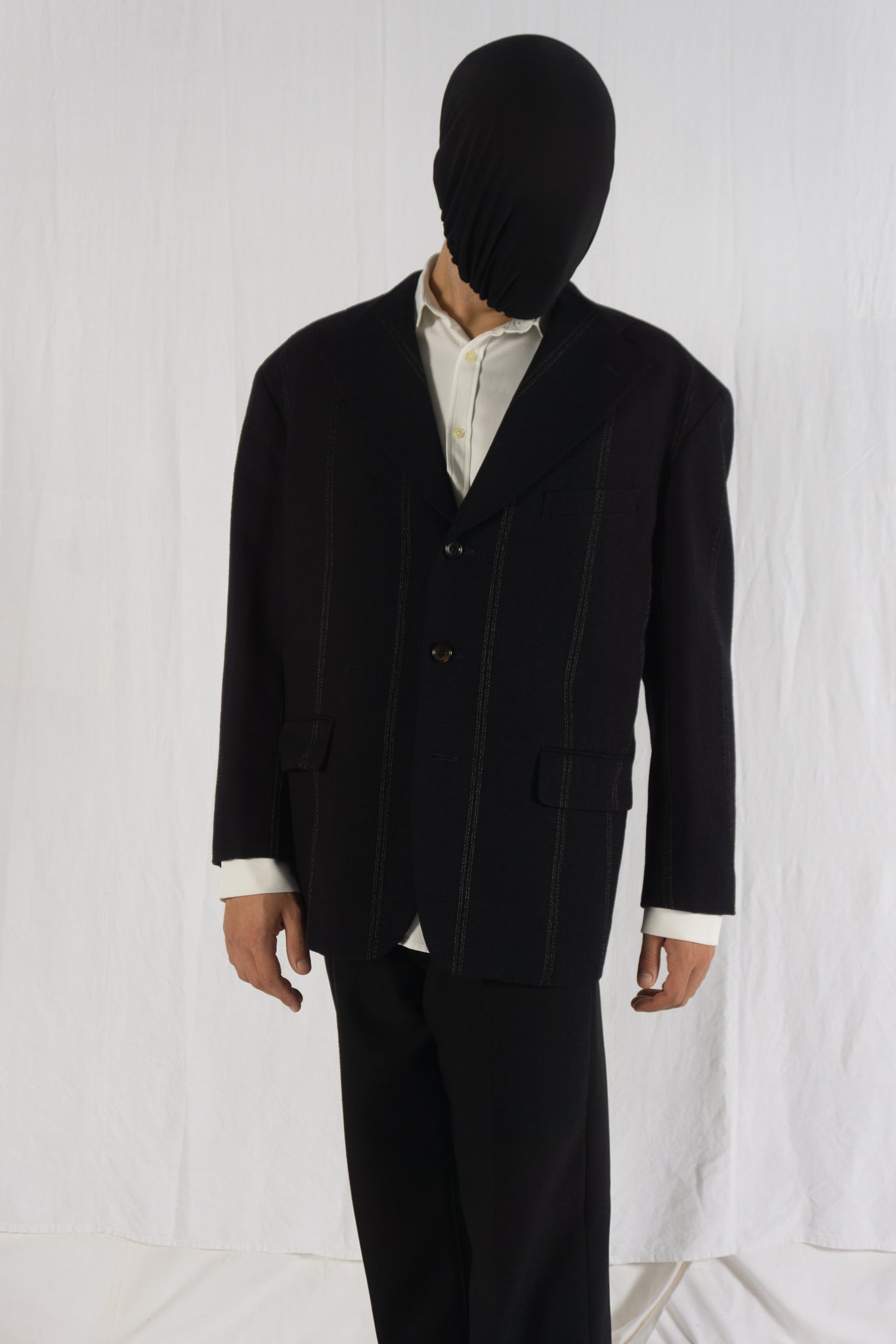 Comme des Garçons Homme Plus AW85 oversize pinstripe jacket – detail view | Recente Studio