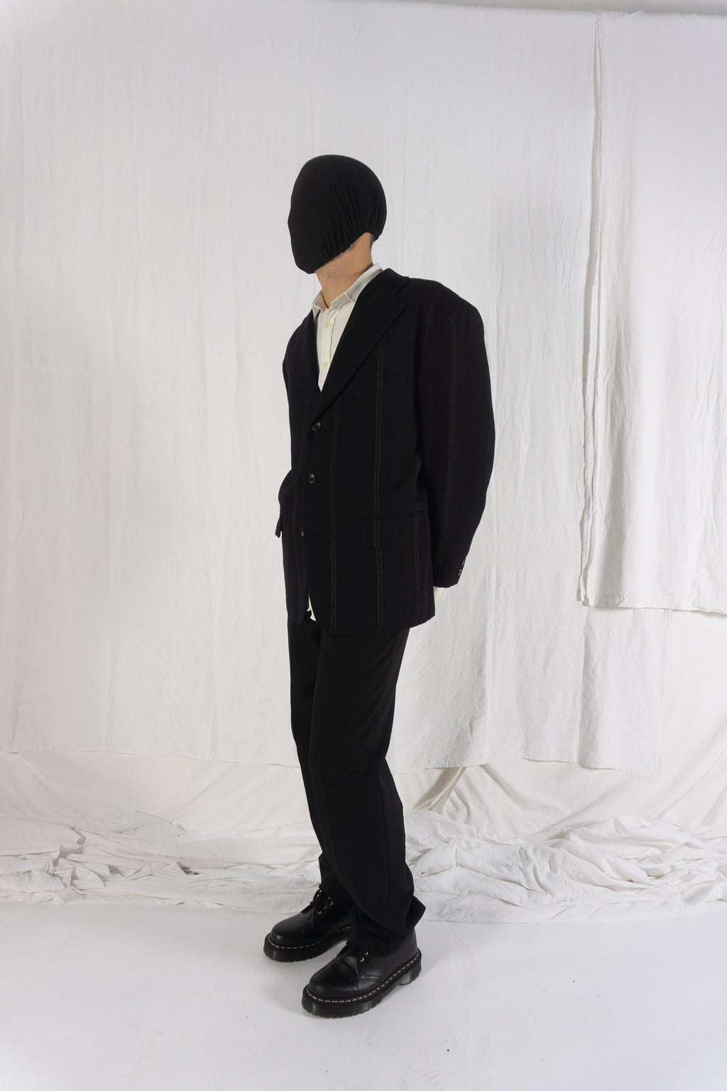 Comme des Garçons Homme Plus AW85 oversize pinstripe jacket – collar detail | Recente Studio
