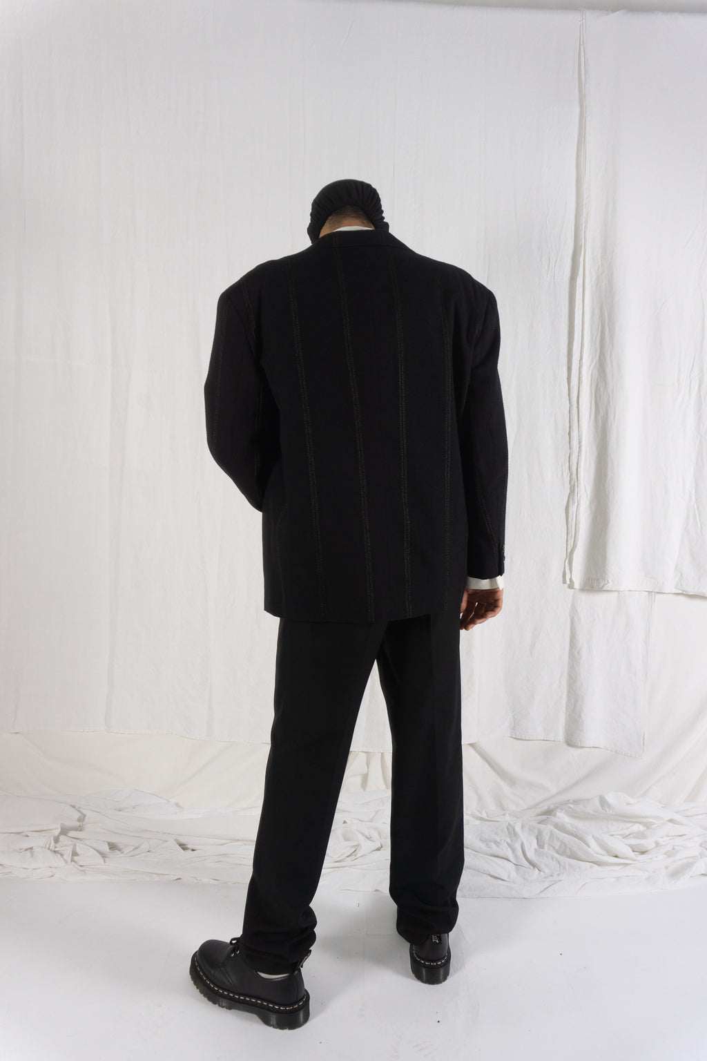 Comme des Garçons Homme Plus A/W 1985 oversize pinstripe jacket – fabric texture | Recente Studio