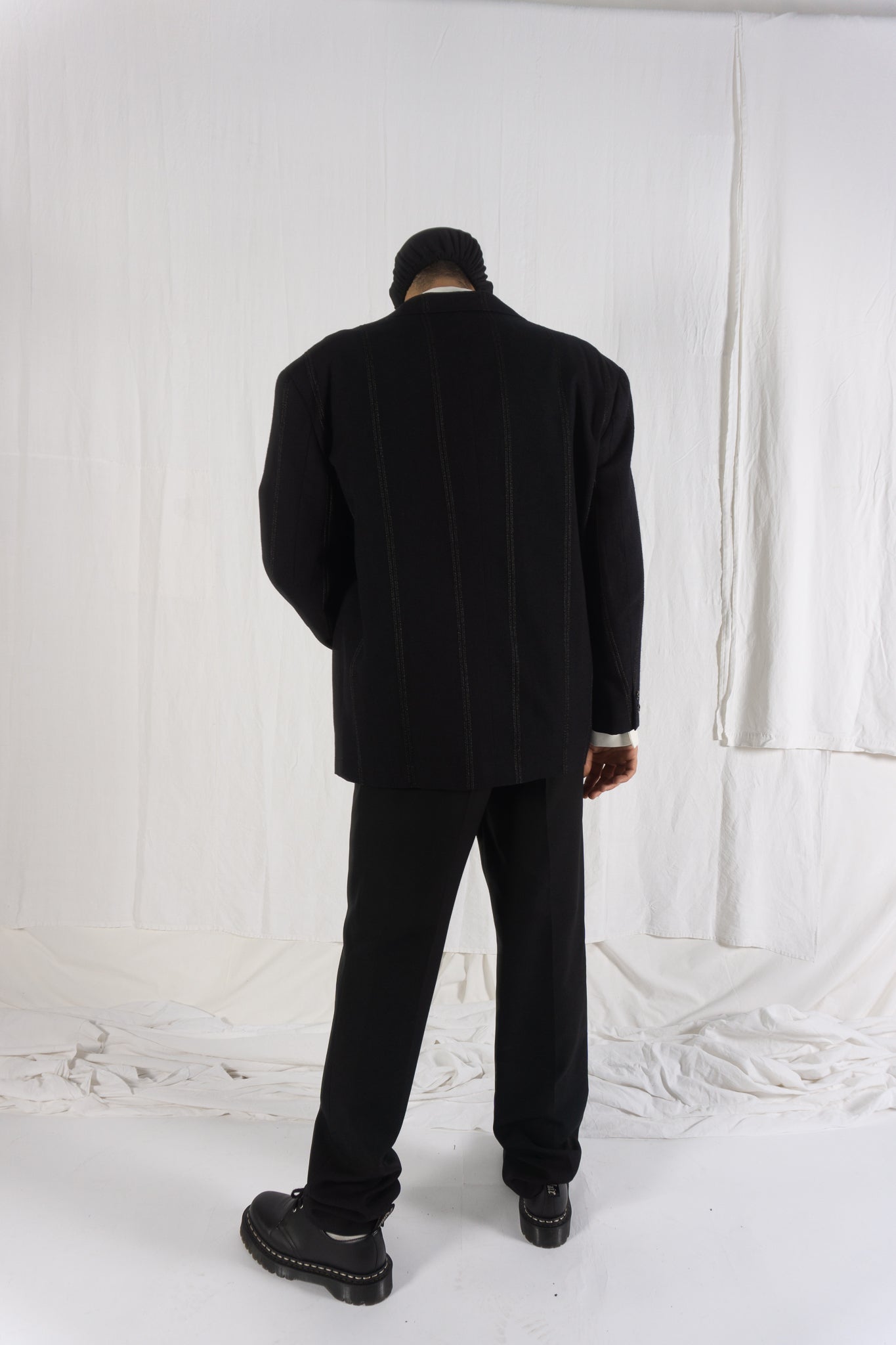 Comme des Garçons Homme Plus A/W 1985 oversize pinstripe jacket – fabric texture | Recente Studio