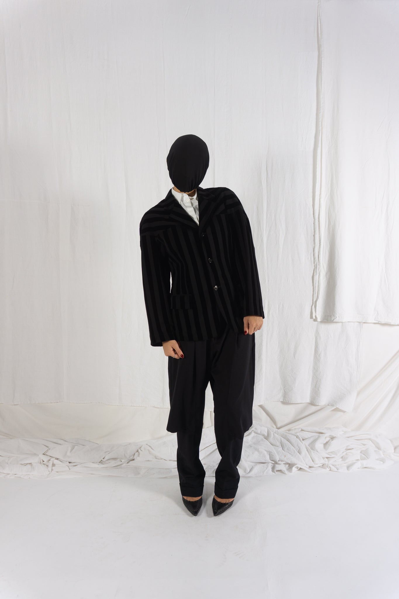 Comme des Garçons A/W 1990 striped velvet jacket – side view | Recente Studio