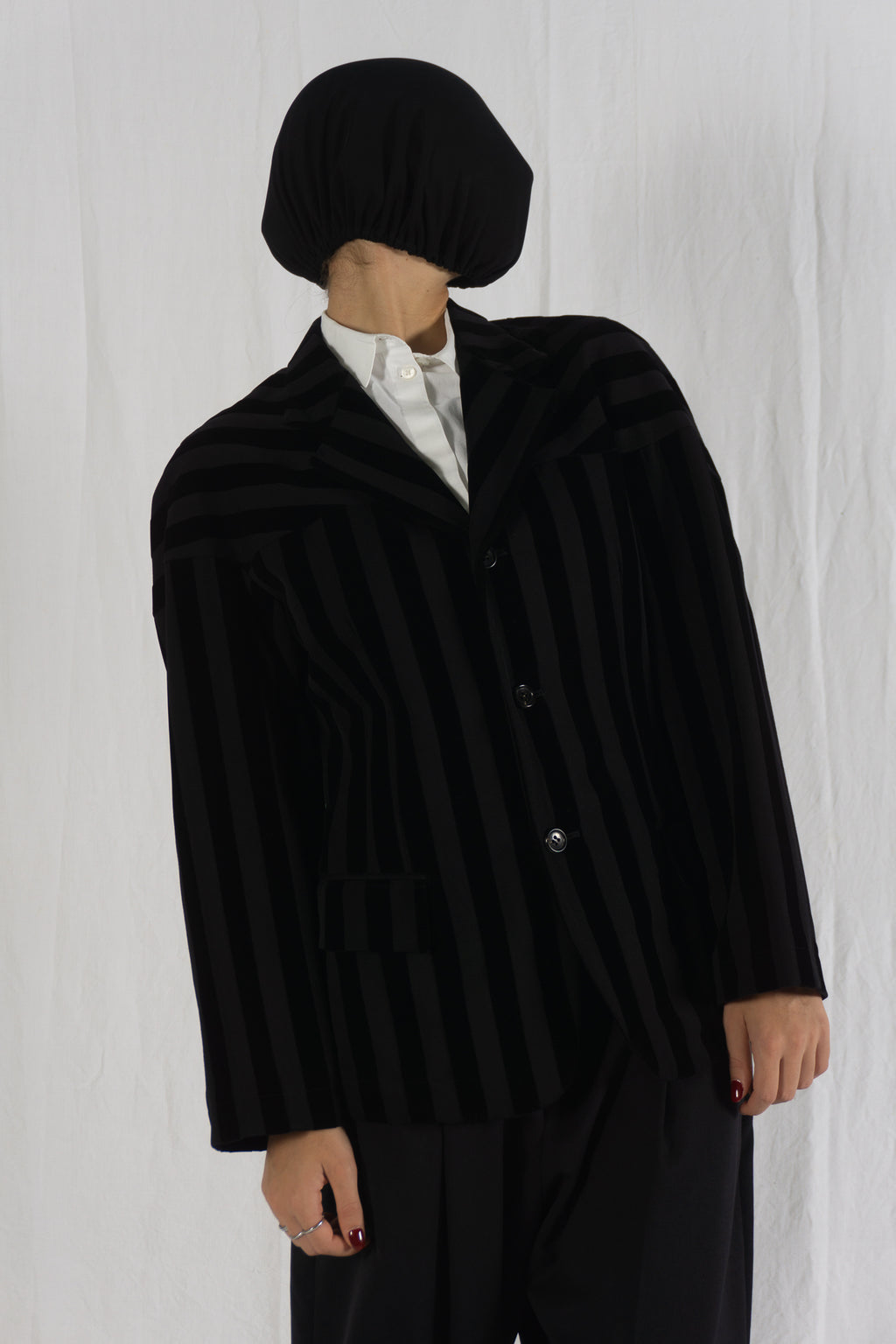 Comme des Garçons AW90 striped velvet jacket – detail view | Recente Studio
