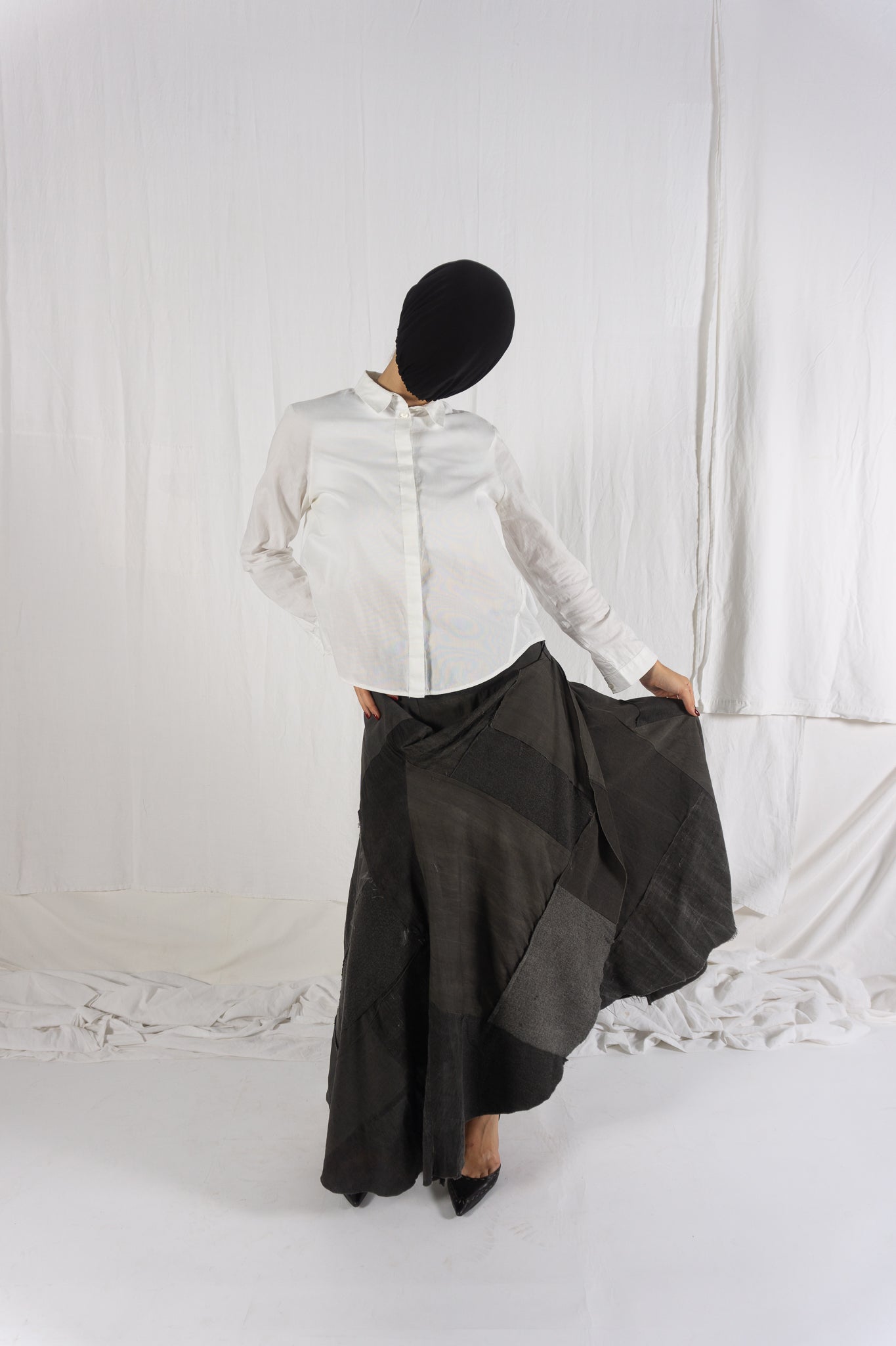 Junya Watanabe A/W 2002 patchwork skirt – front view | Recente Studio