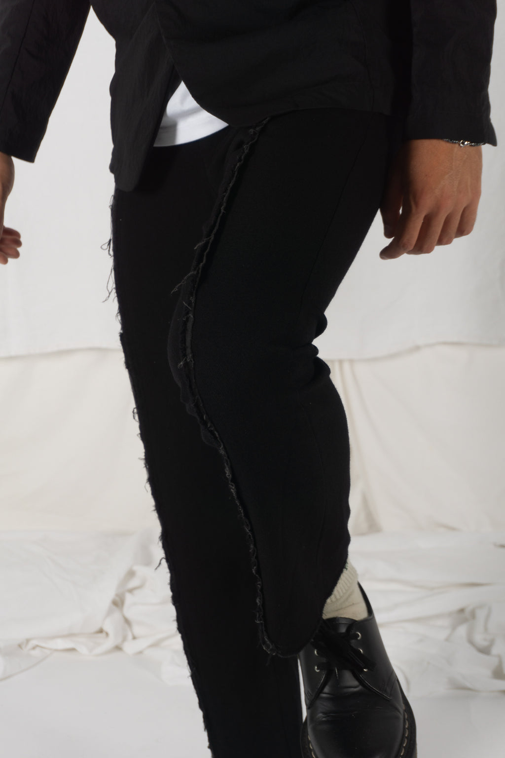 Comme des Garçons Homme Plus A/W 2002 wool strip pants – side view | Recente Studio
