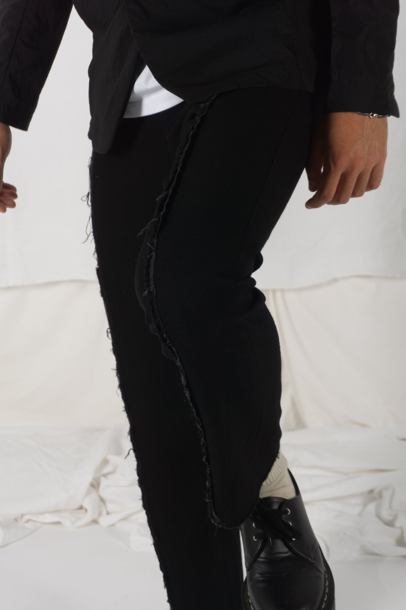 Comme des Garçons Homme Plus A/W 2002 wool strip pants – side view | Recente Studio