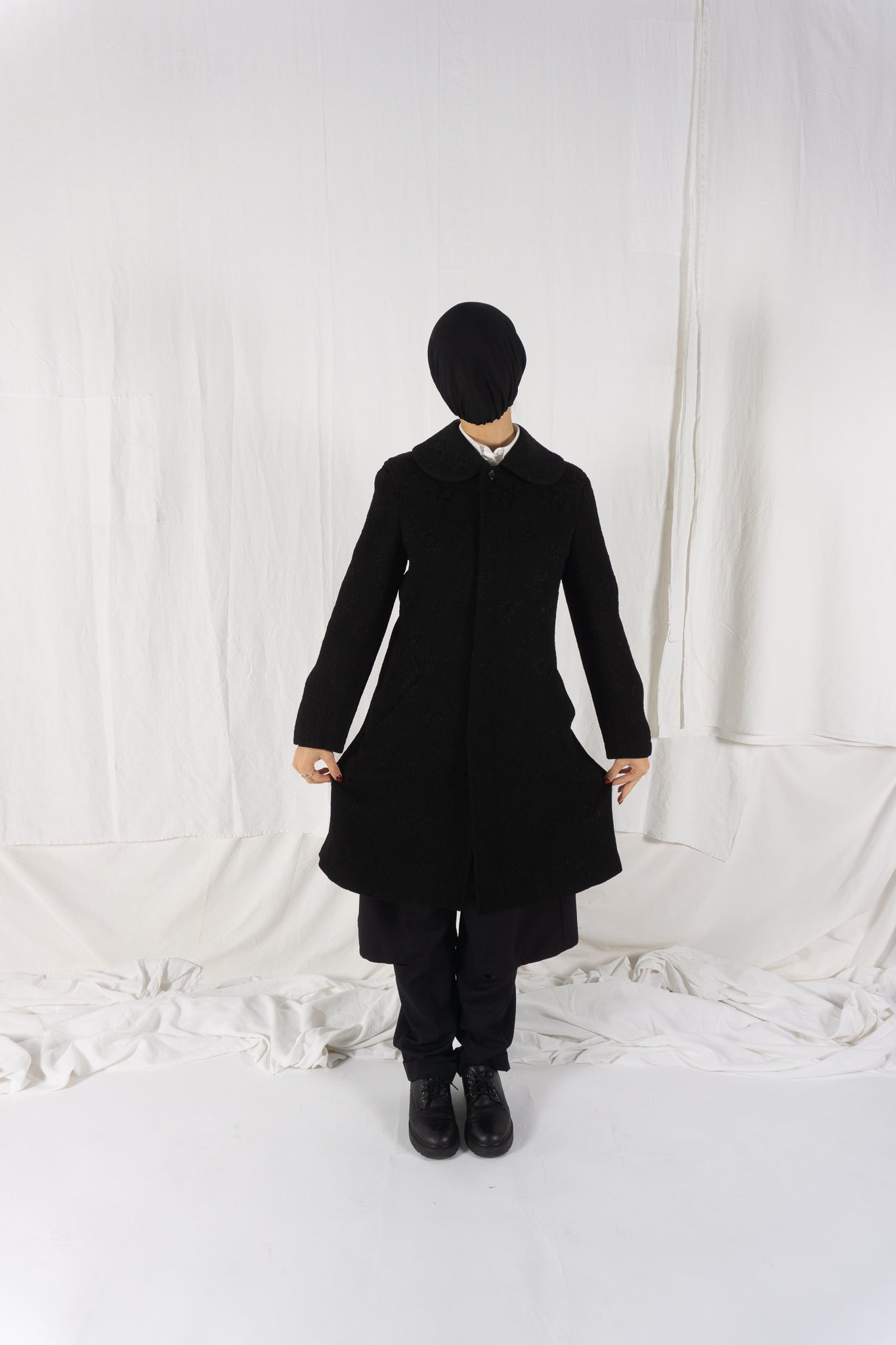 Comme des Garçons A/W 2008 embossed flowers coat – front view | Recente Studio