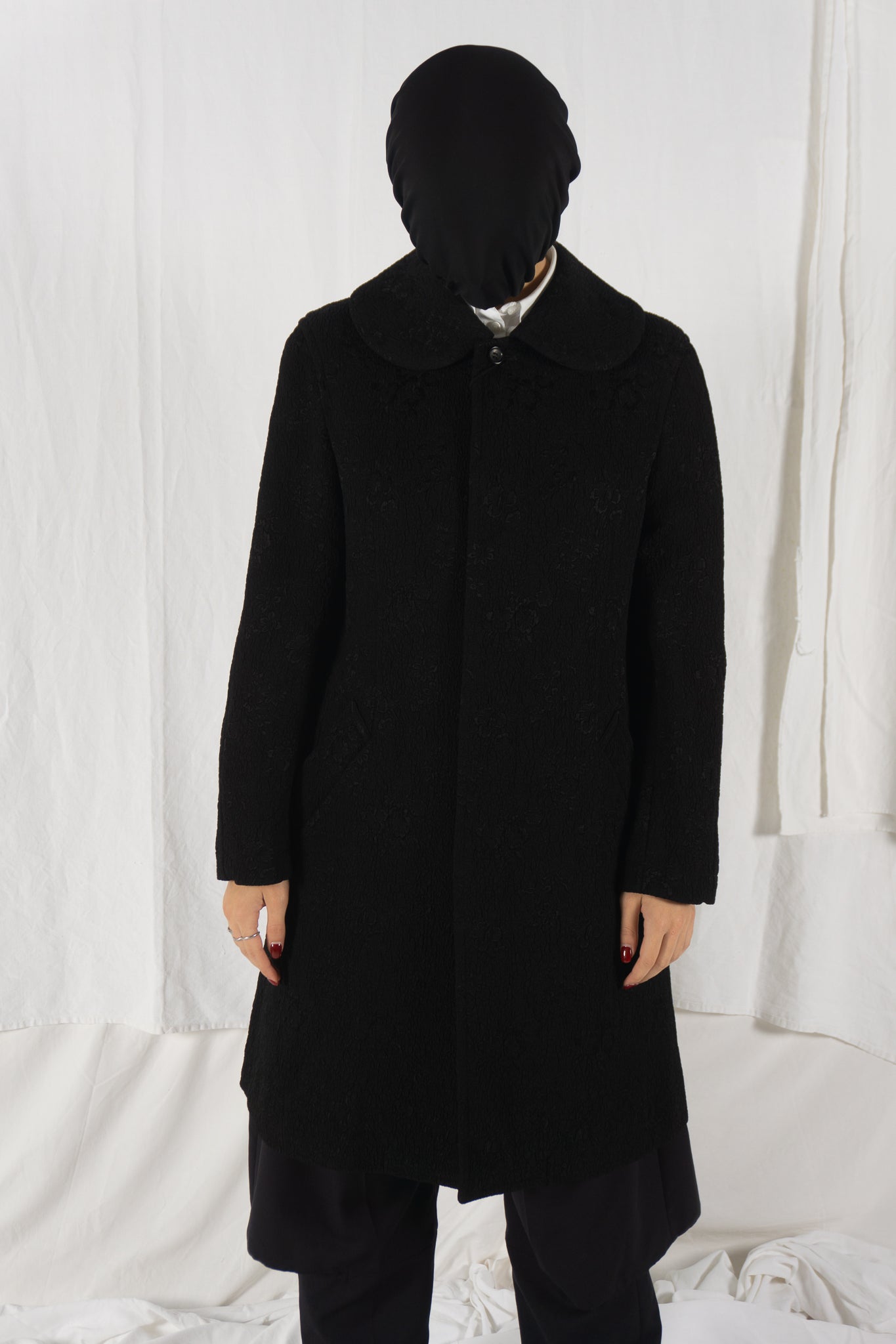 Comme des Garçons A/W 2008 embossed flowers coat – side view | Recente Studio