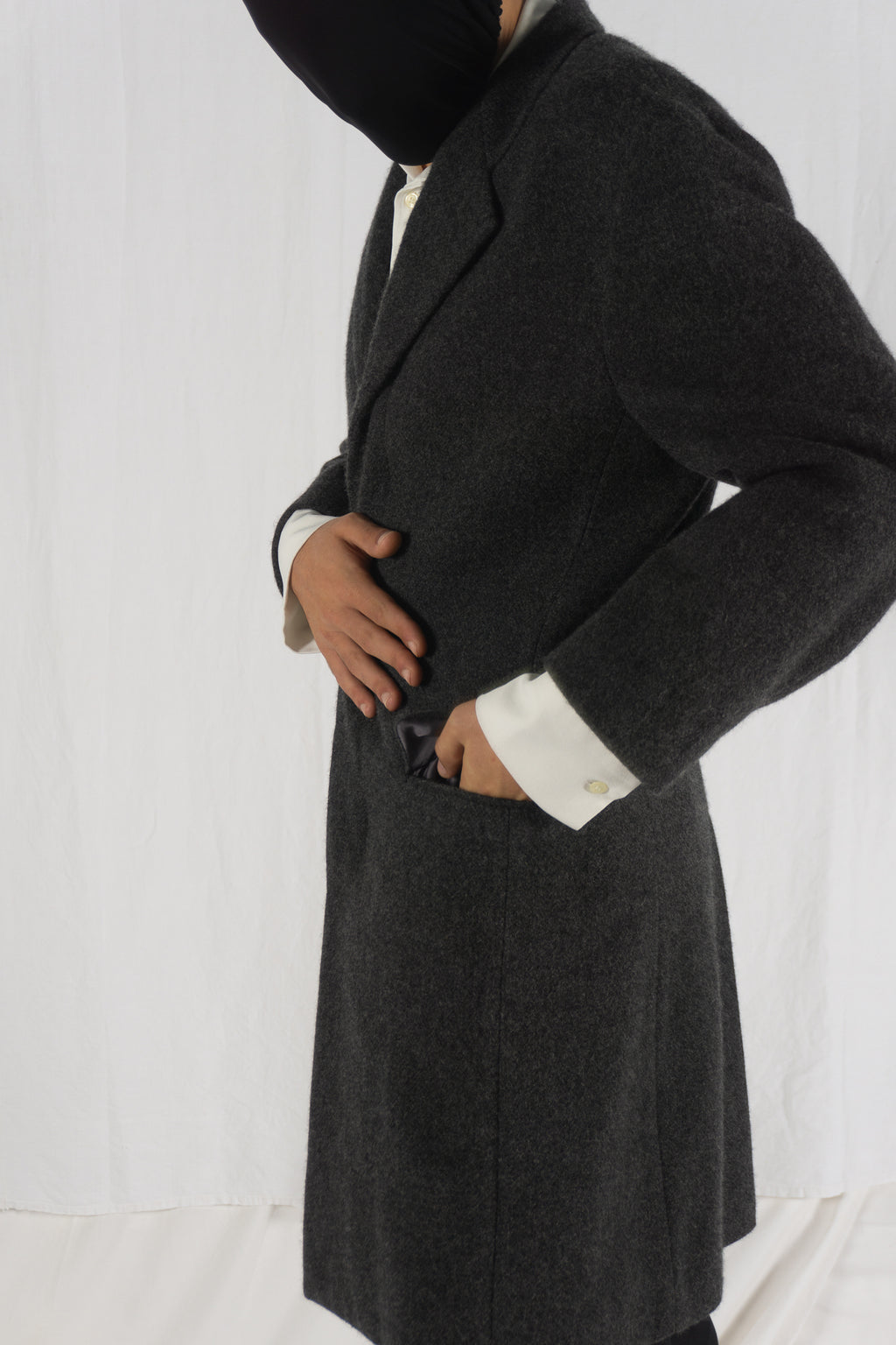 Issey Miyake Men A/W 2021 boiled wool coat – side view | Recente Studio