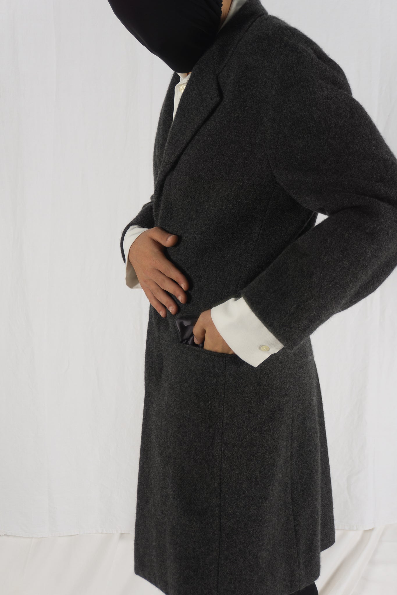 Issey Miyake Men A/W 2021 boiled wool coat – side view | Recente Studio