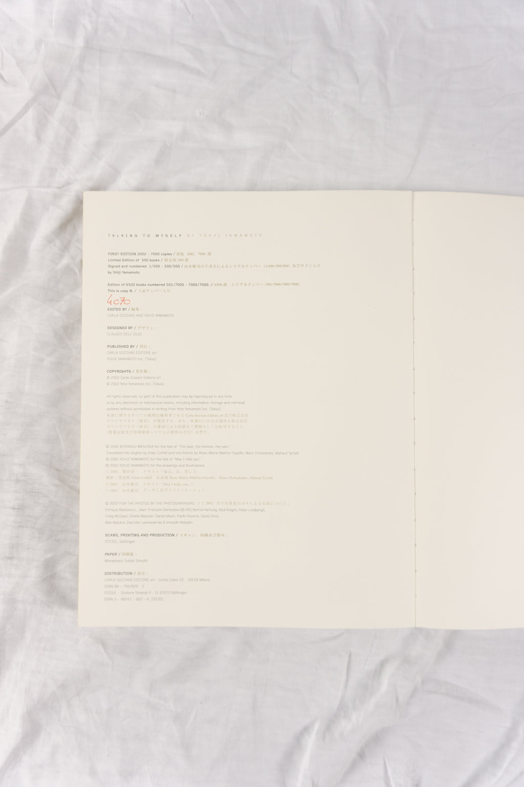 Talking to Myself by Yohji Yamamoto 2002 book – detail | Recente Studio
