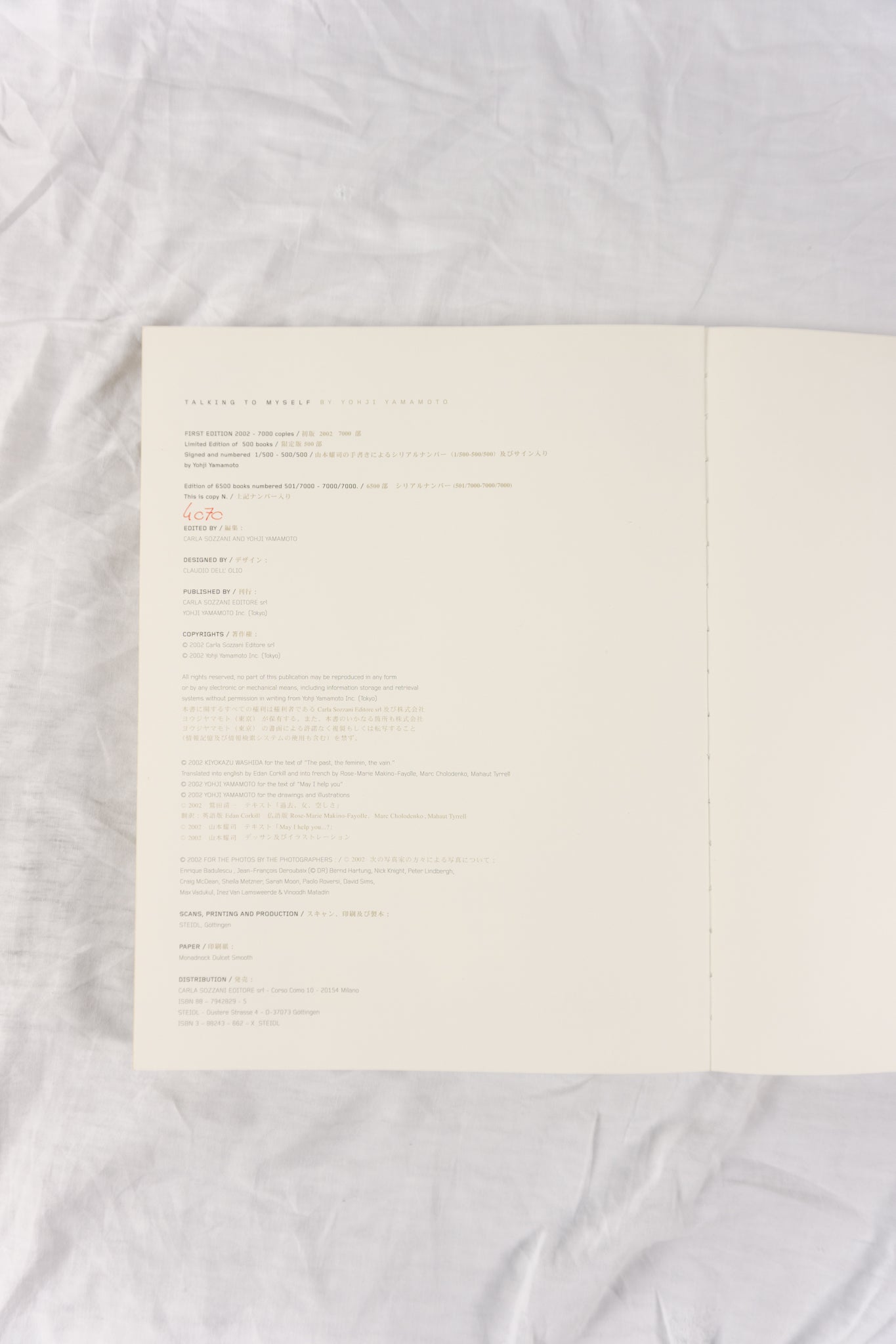 Talking to Myself by Yohji Yamamoto 2002 book – detail | Recente Studio