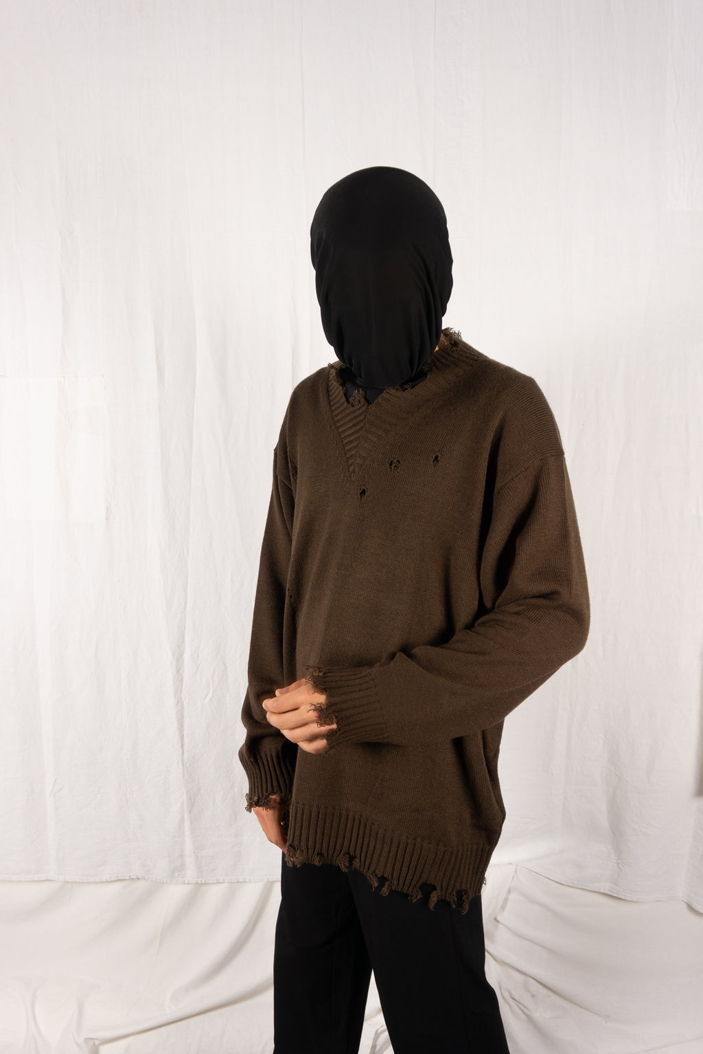 S'YTE Yohji Yamamoto distressed sweater – side view | Recente Studio