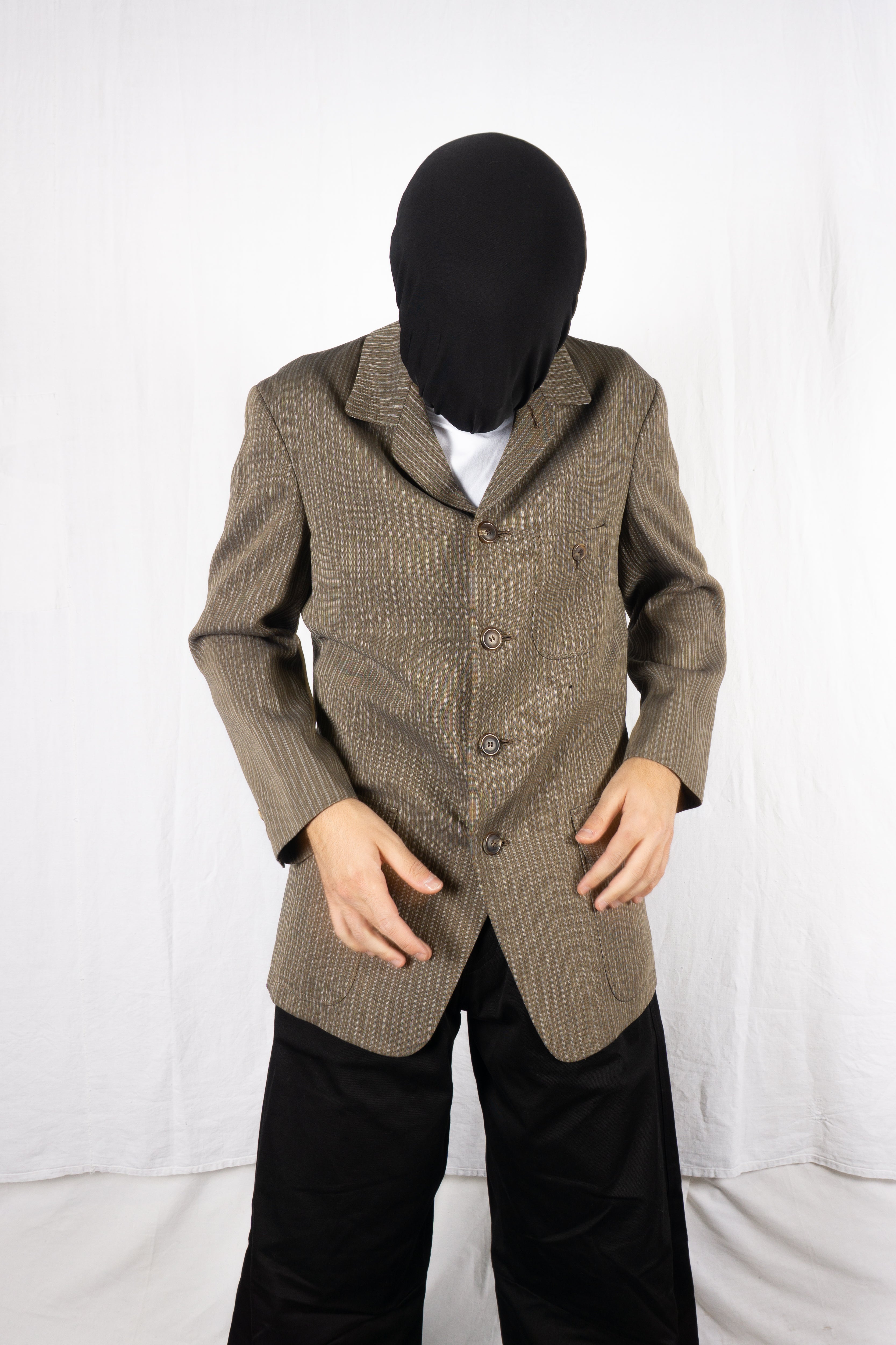 Issey Miyake Men A/W 1996 pinstripe jacket – front view | Recente Studio