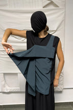 Y's Yohji Yamamoto 1990s asymmetrical sleeveless t-shirt – draped panel detail | Recente Studio