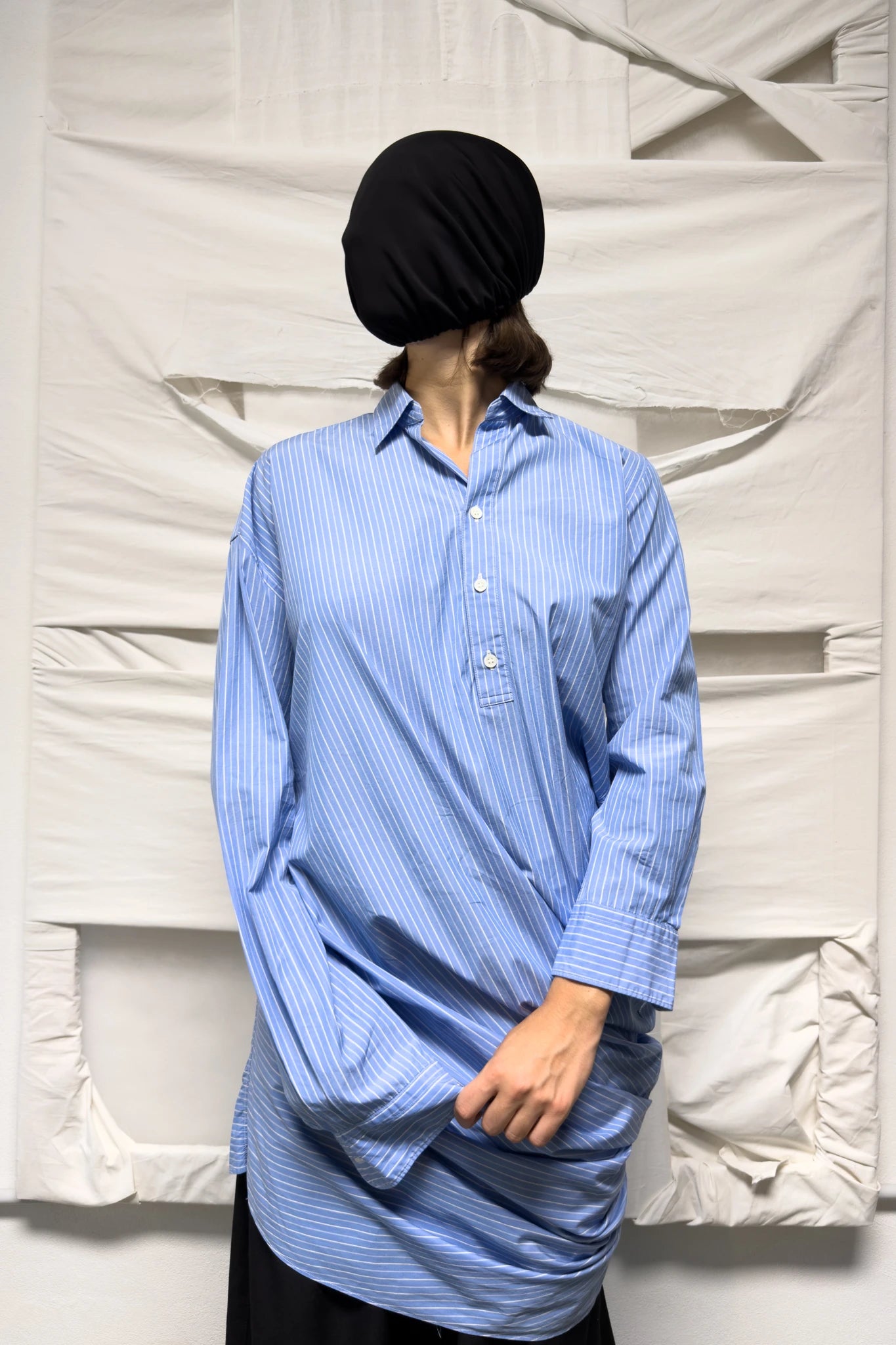 Junya Watanabe S/S 2018 oversized asymmetrical shirt dress – front detail view | Recente Studio