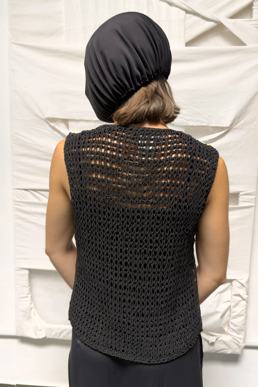 Issey Miyake crochet vest – back detail view | Recente Studio