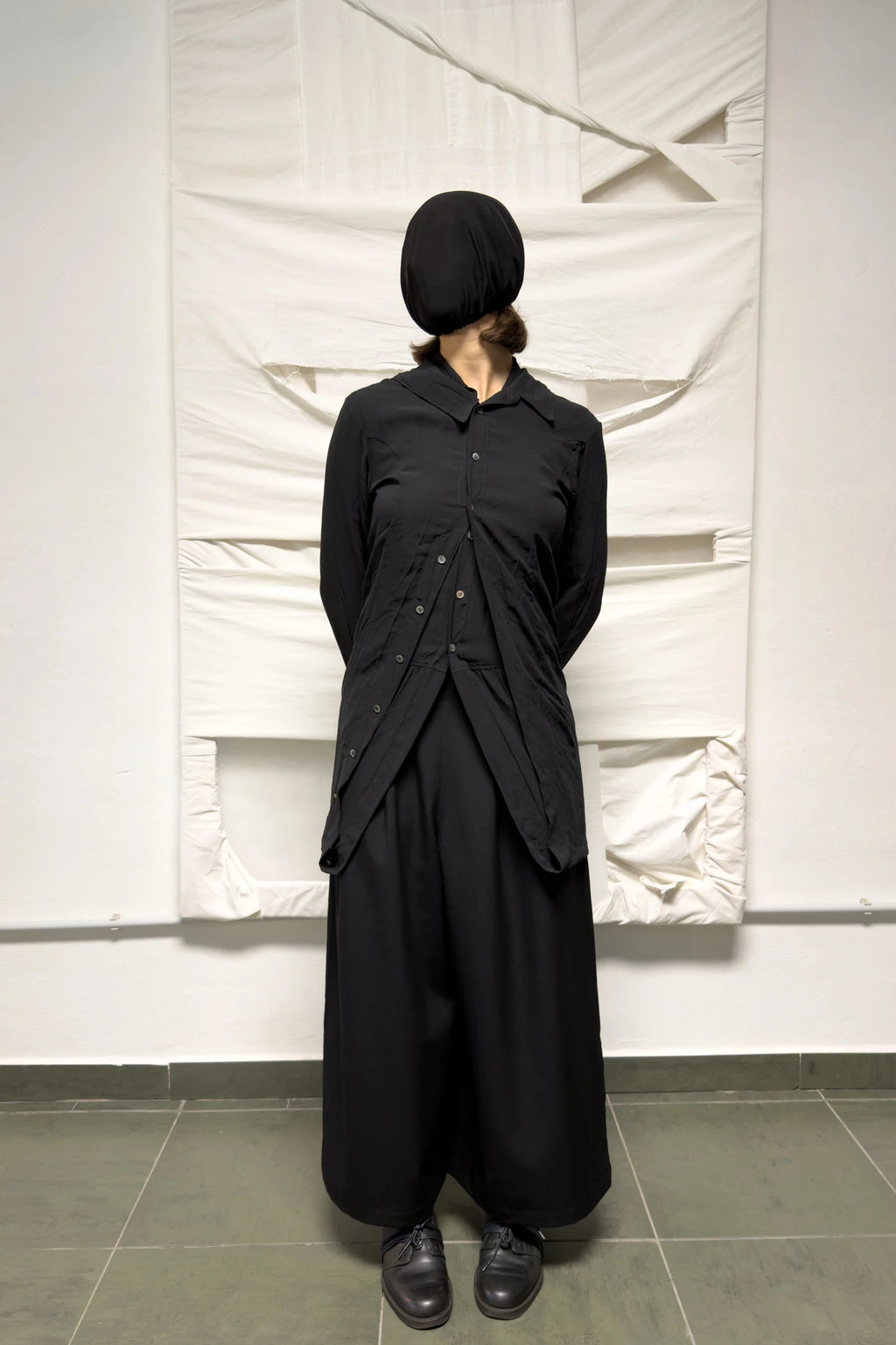 Junya Watanabe long double-layered shirt – full length view | Recente Studio