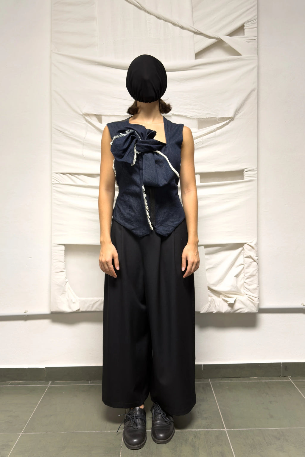 Y's Yohji Yamamoto S/S 2021 deconstructed denim vest – front view | Recente Studio