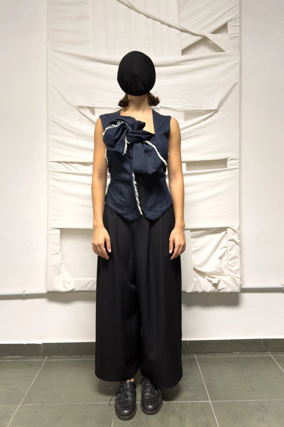 Y's Yohji Yamamoto S/S 2021 deconstructed denim vest – front view | Recente Studio