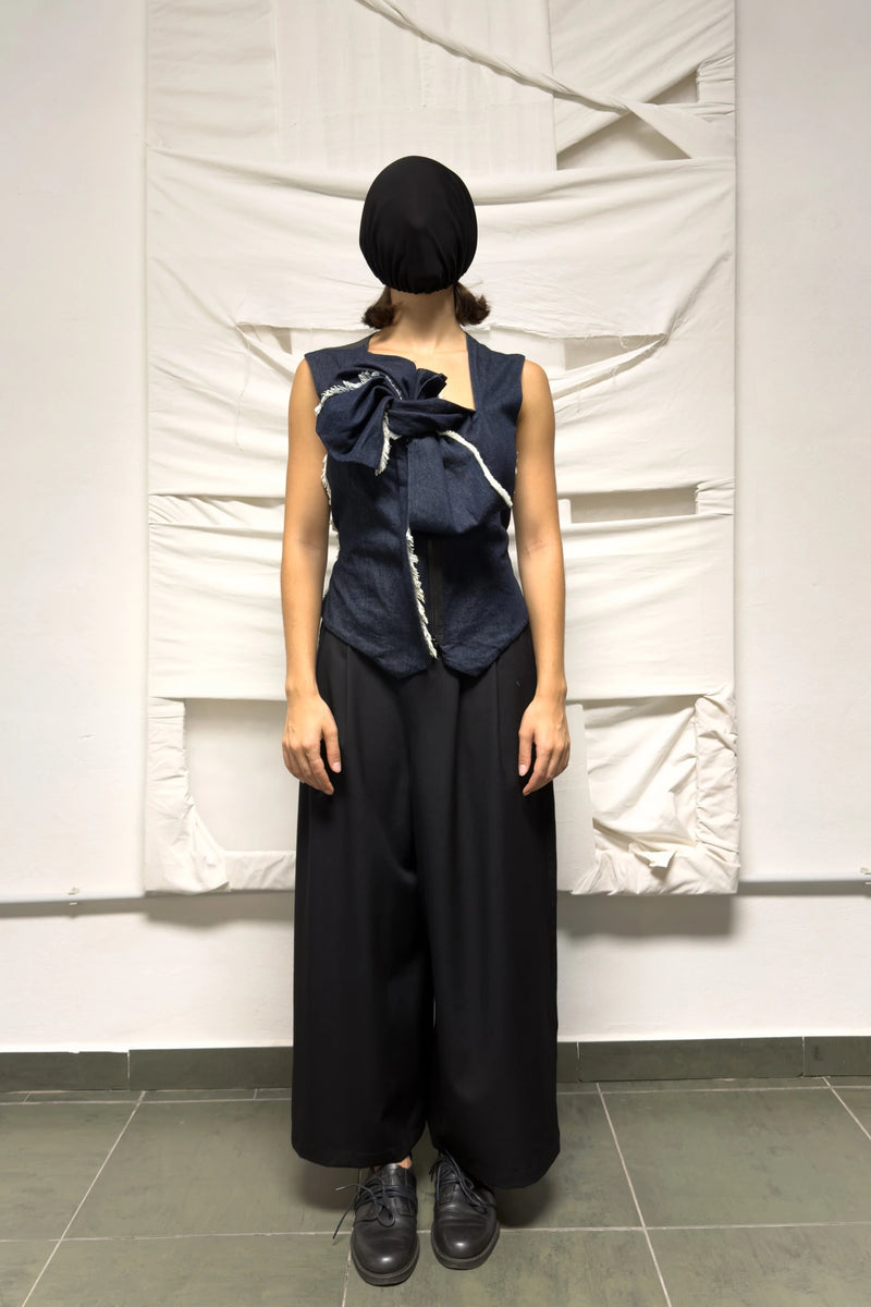 Y's Yohji Yamamoto S/S 2021 deconstructed denim vest – front view | Recente Studio