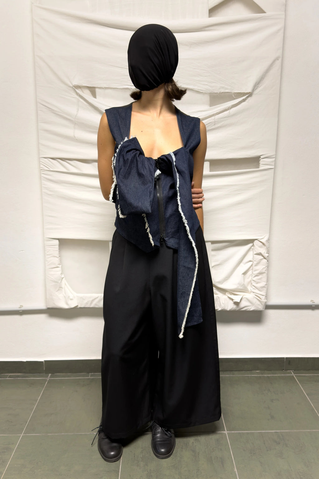 Y's Yohji Yamamoto SS21 deconstructed denim vest – detail view | Recente Studio