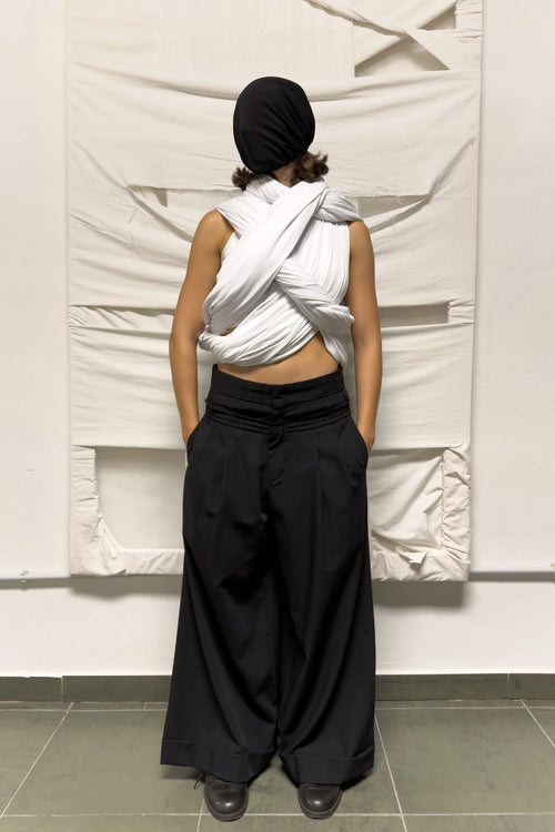 Comme des Garçons S/S 2002 deconstructed wide pants – front view | Recente Studio