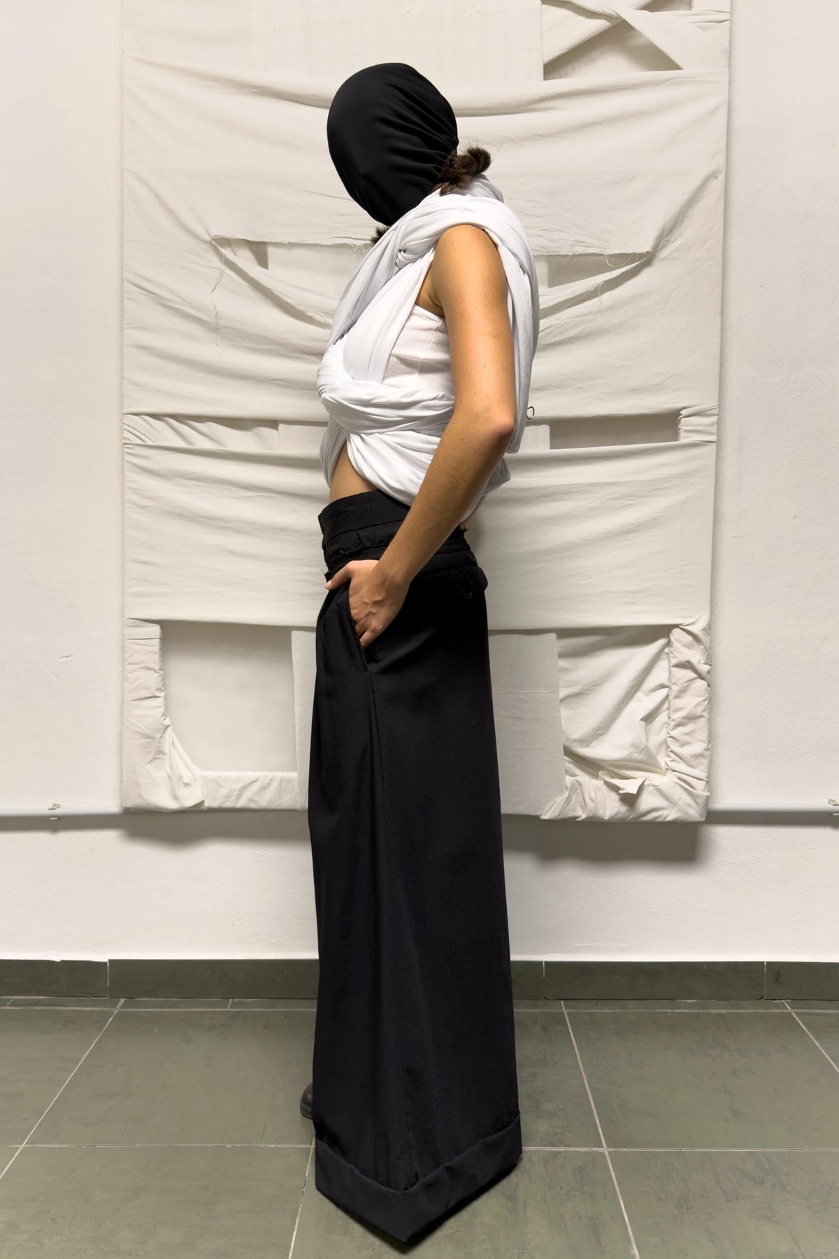 Comme des Garçons SS02 deconstructed wide pants – side view | Recente Studio