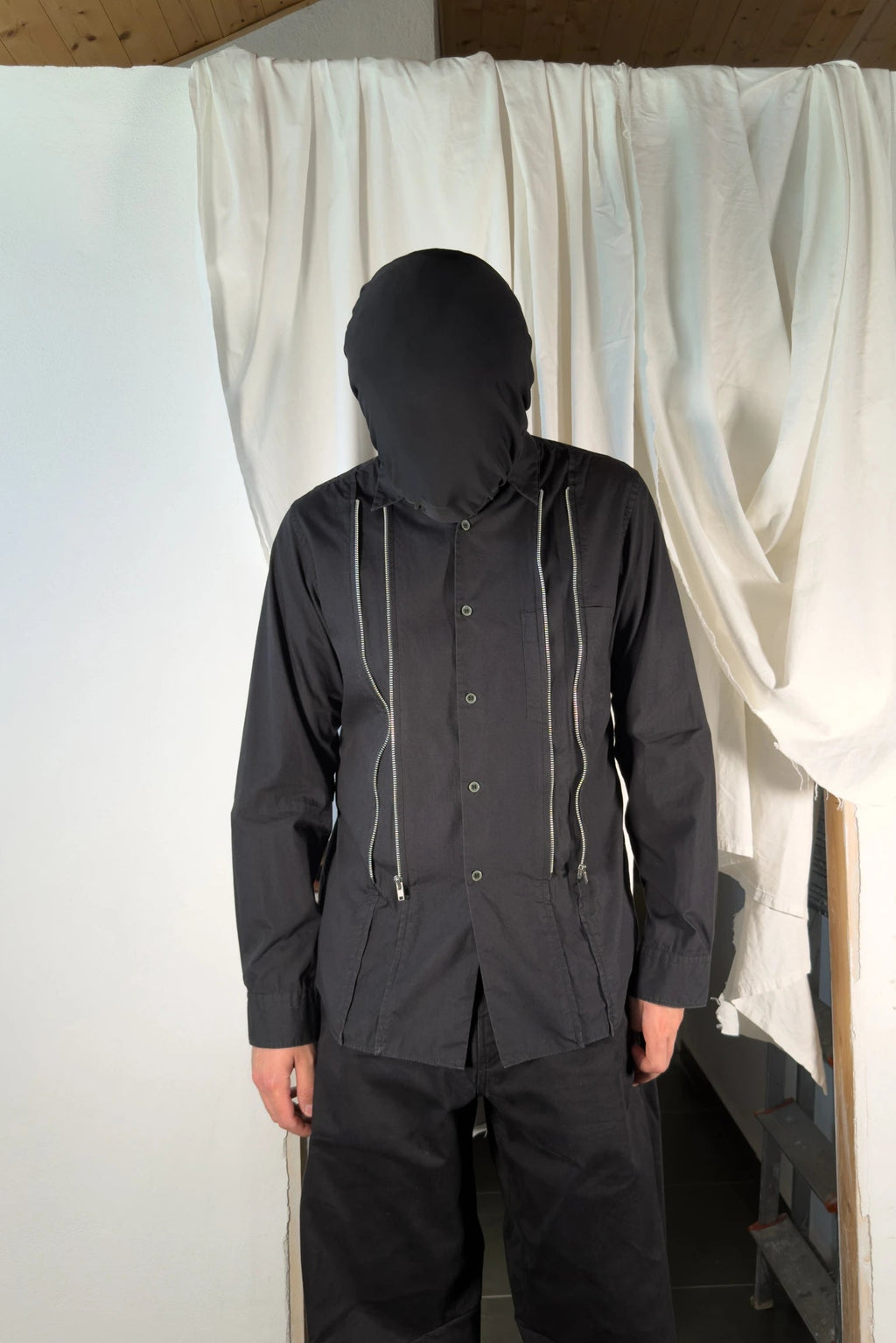 BLACK Comme des Garçons S/S 2019 zips shirt – back view | Recente Studio